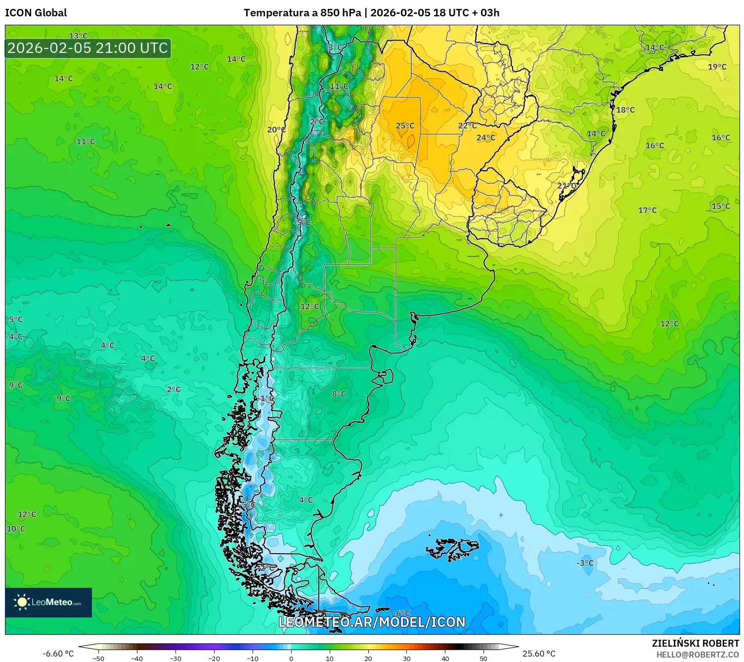 ICON model - Argentina, Temperatura a 850 hPa