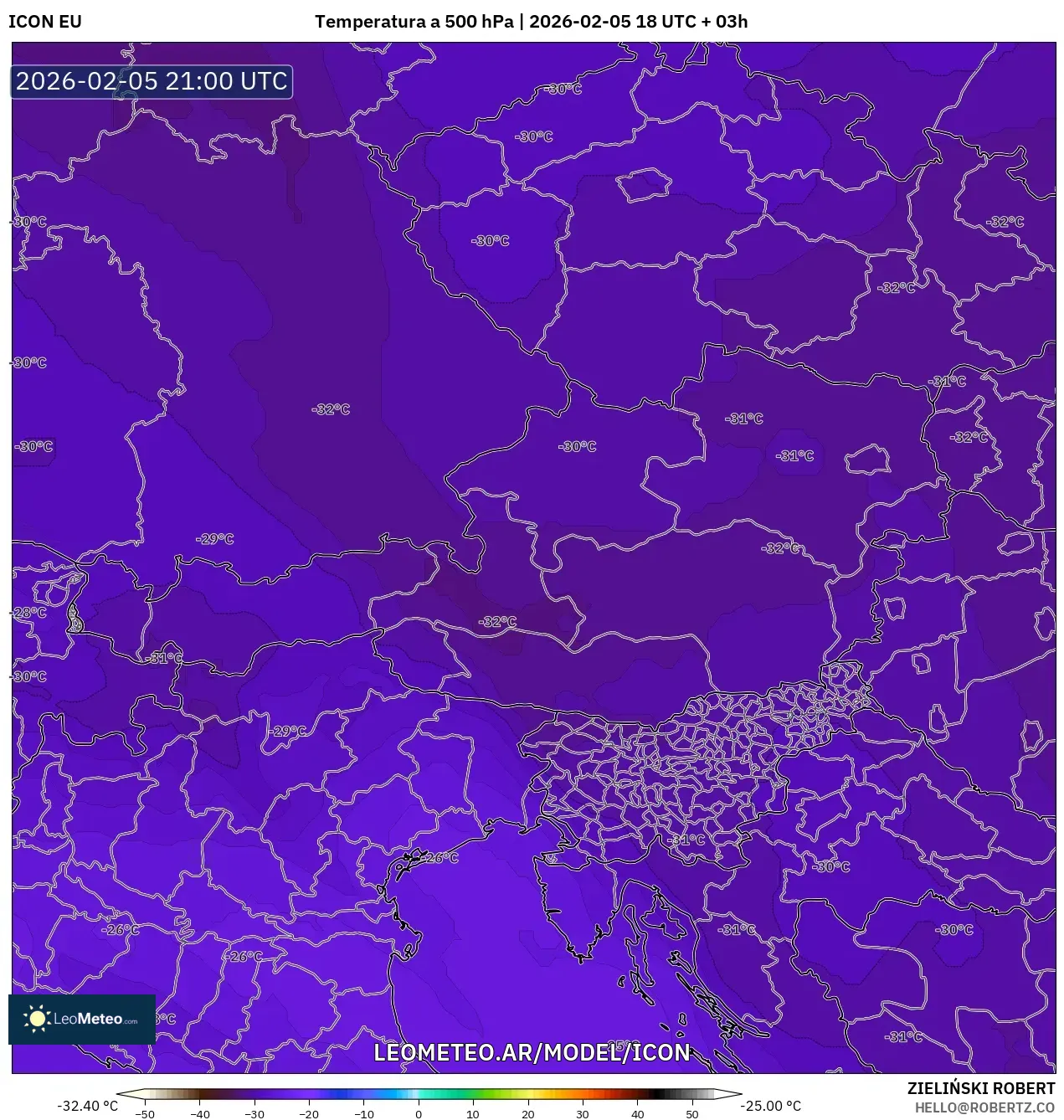 ICON model - Austria, Temperatura a 500 hPa