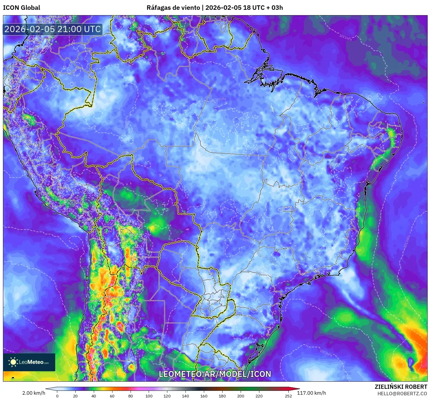 ICON model - Brasil, Ráfagas de viento