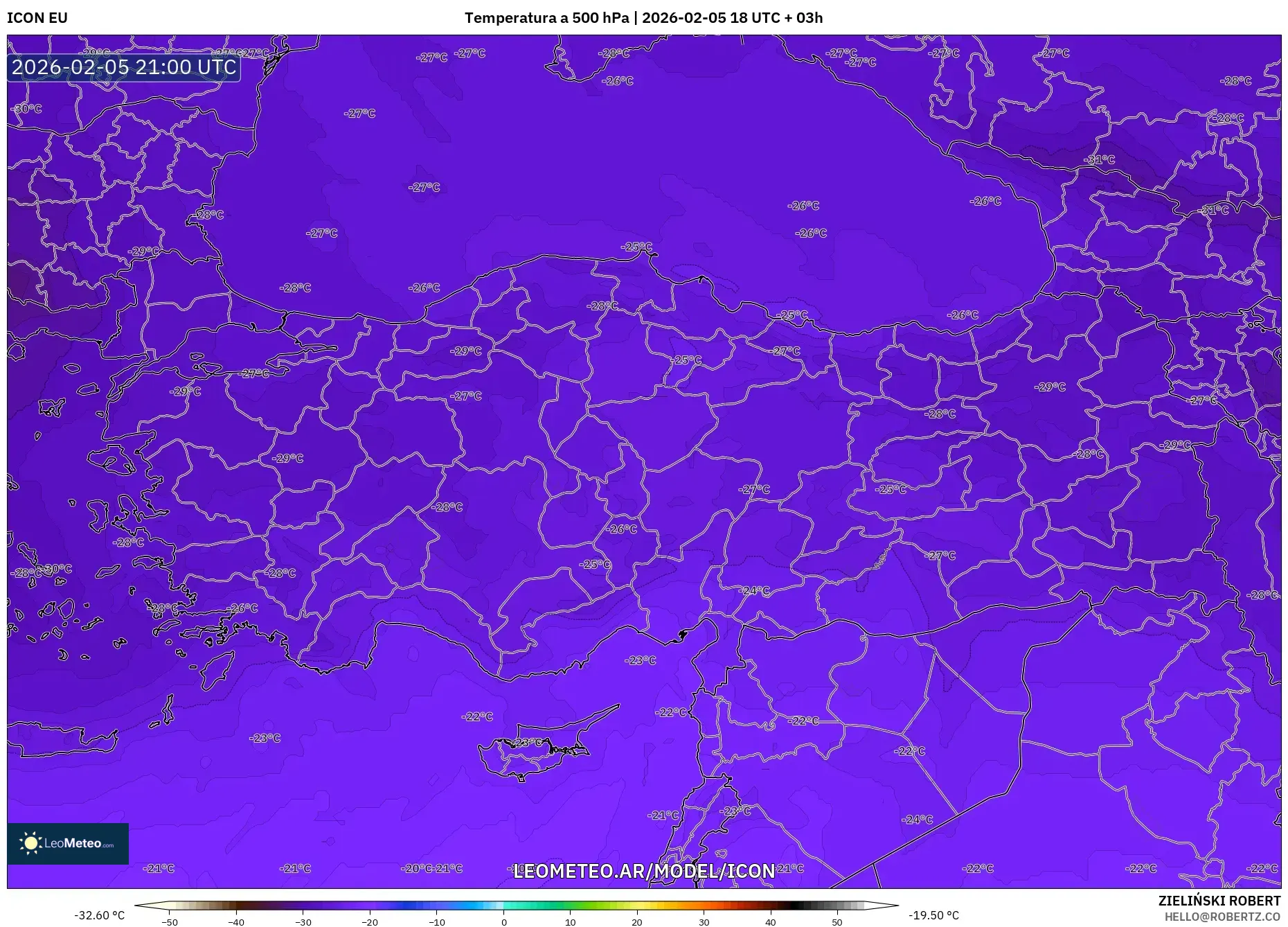 ICON model - Turquía, Temperatura a 500 hPa