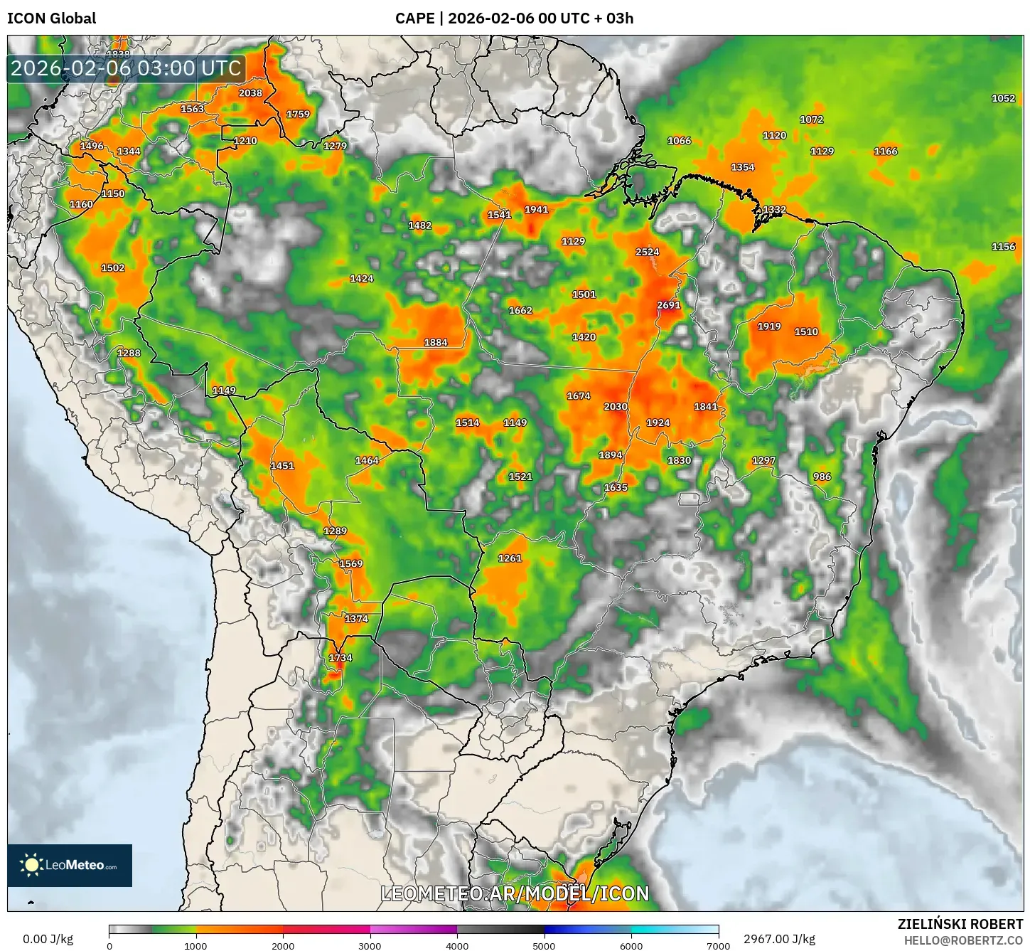 ICON model - Brasil, CAPE
