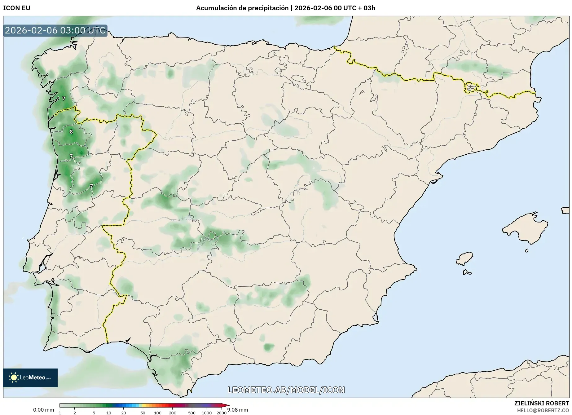 ICON model - España, Acumulación de precipitación