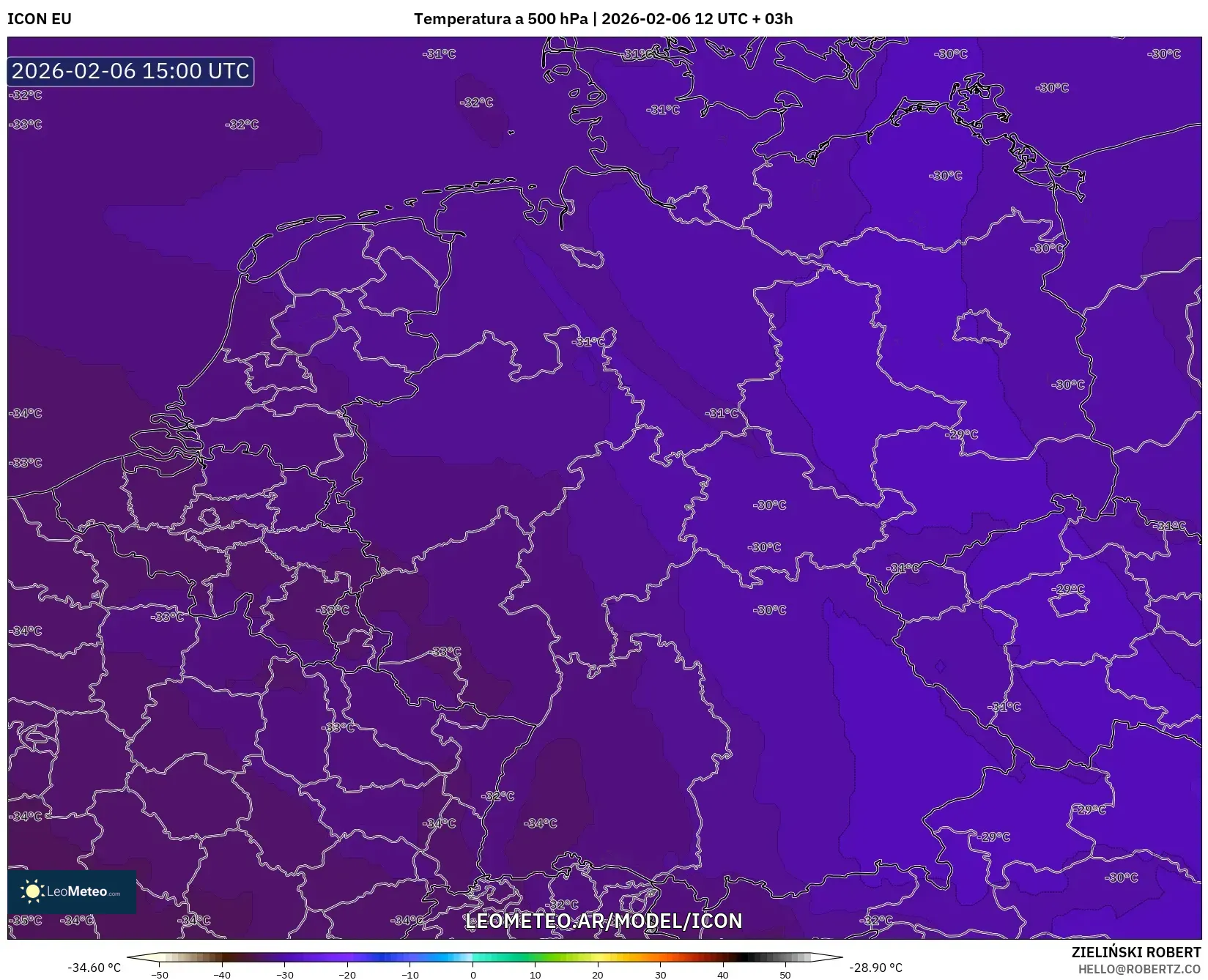 ICON model - Alemania, Temperatura a 500 hPa