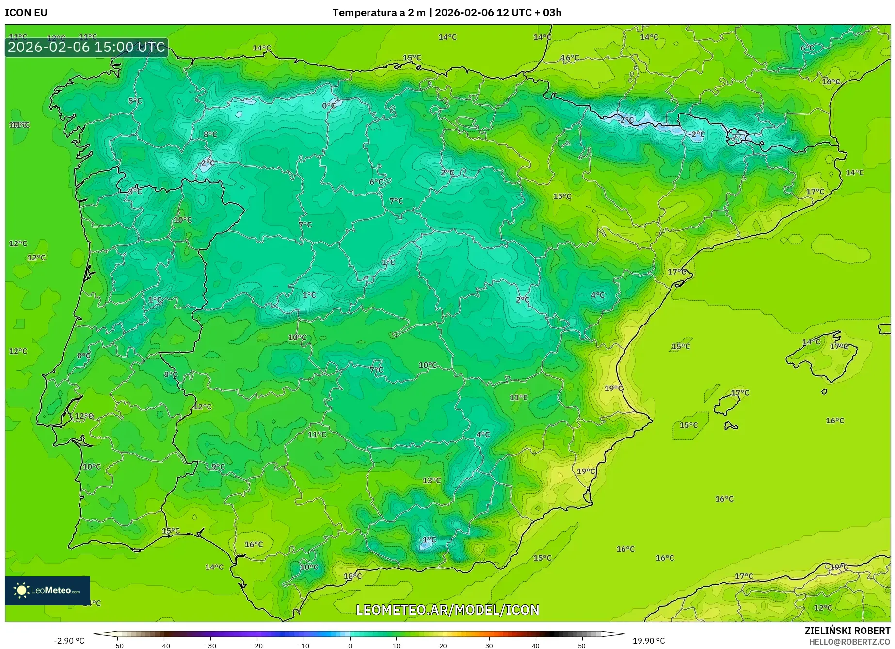 ICON model - España, Temperatura a 2 m