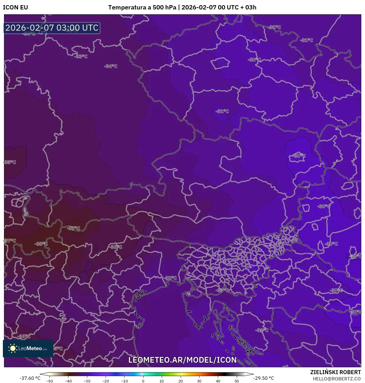 ICON model - Austria, Temperatura a 500 hPa