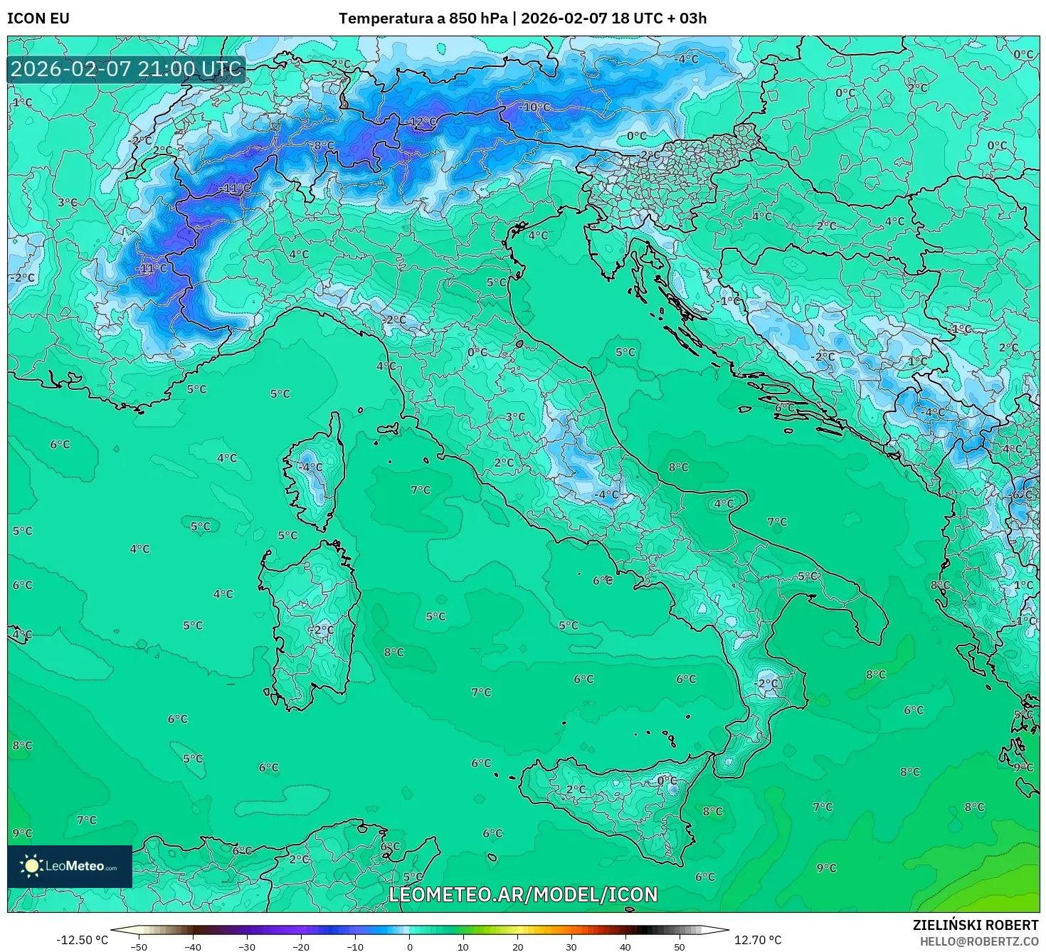ICON model - Italia, Temperatura a 850 hPa
