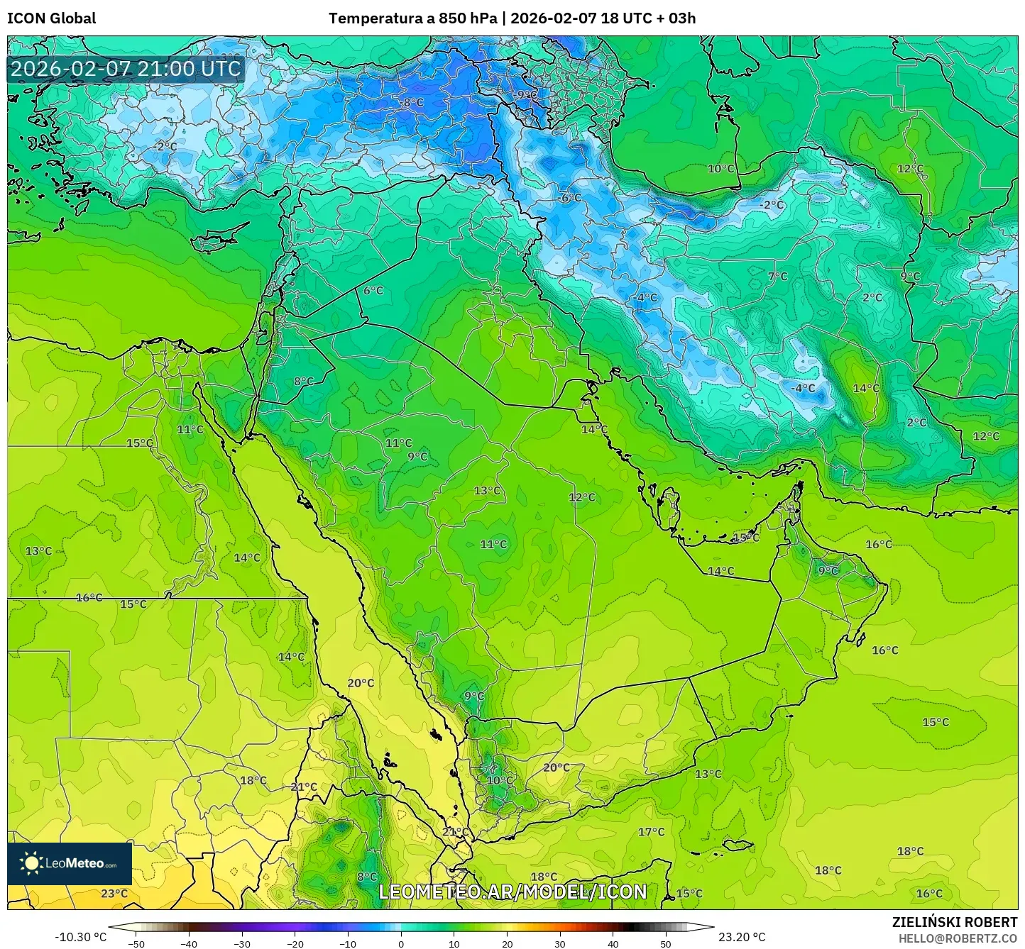 ICON model - Oriente Medio, Temperatura a 850 hPa