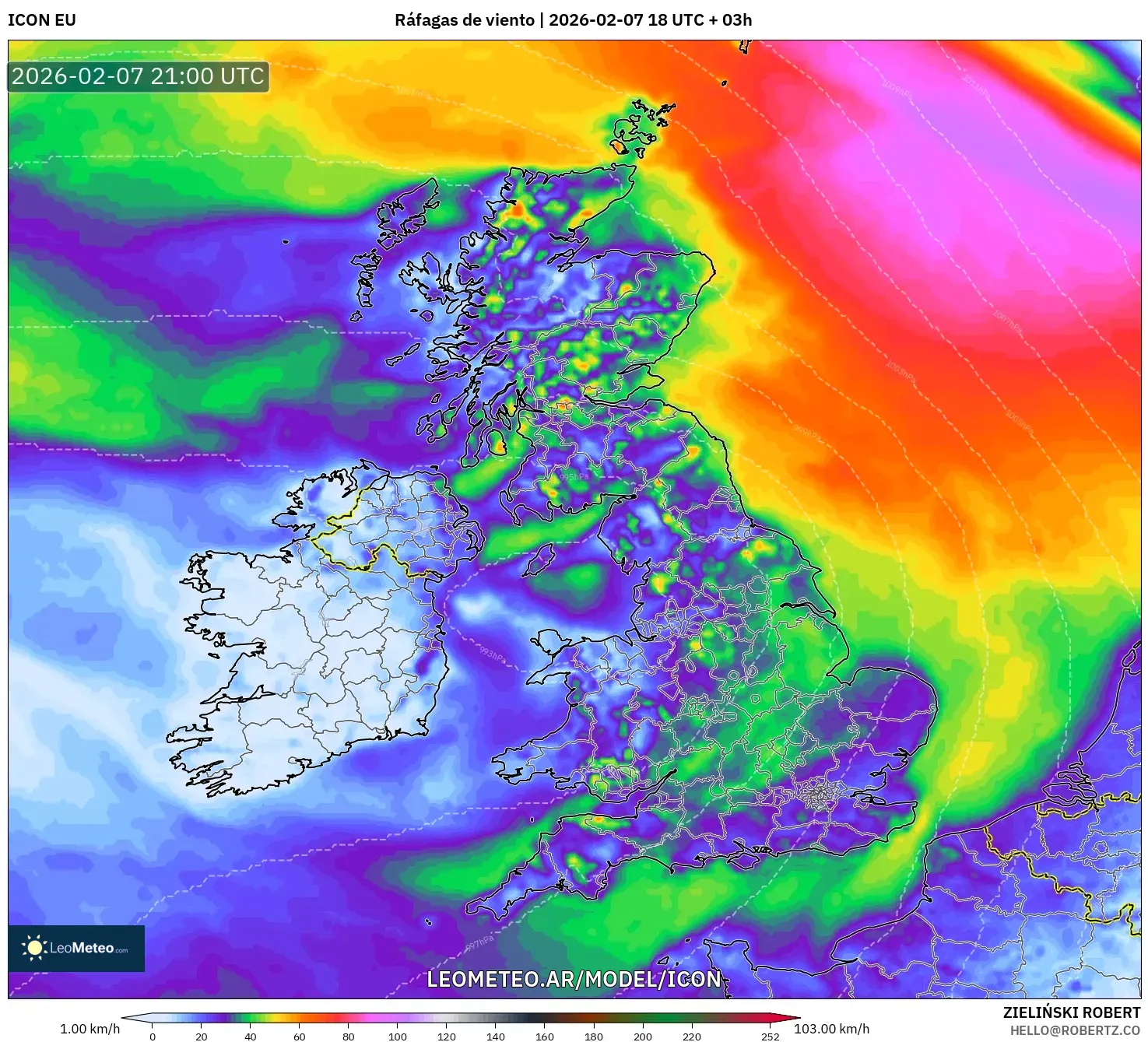 ICON model - Reino Unido, Ráfagas de viento