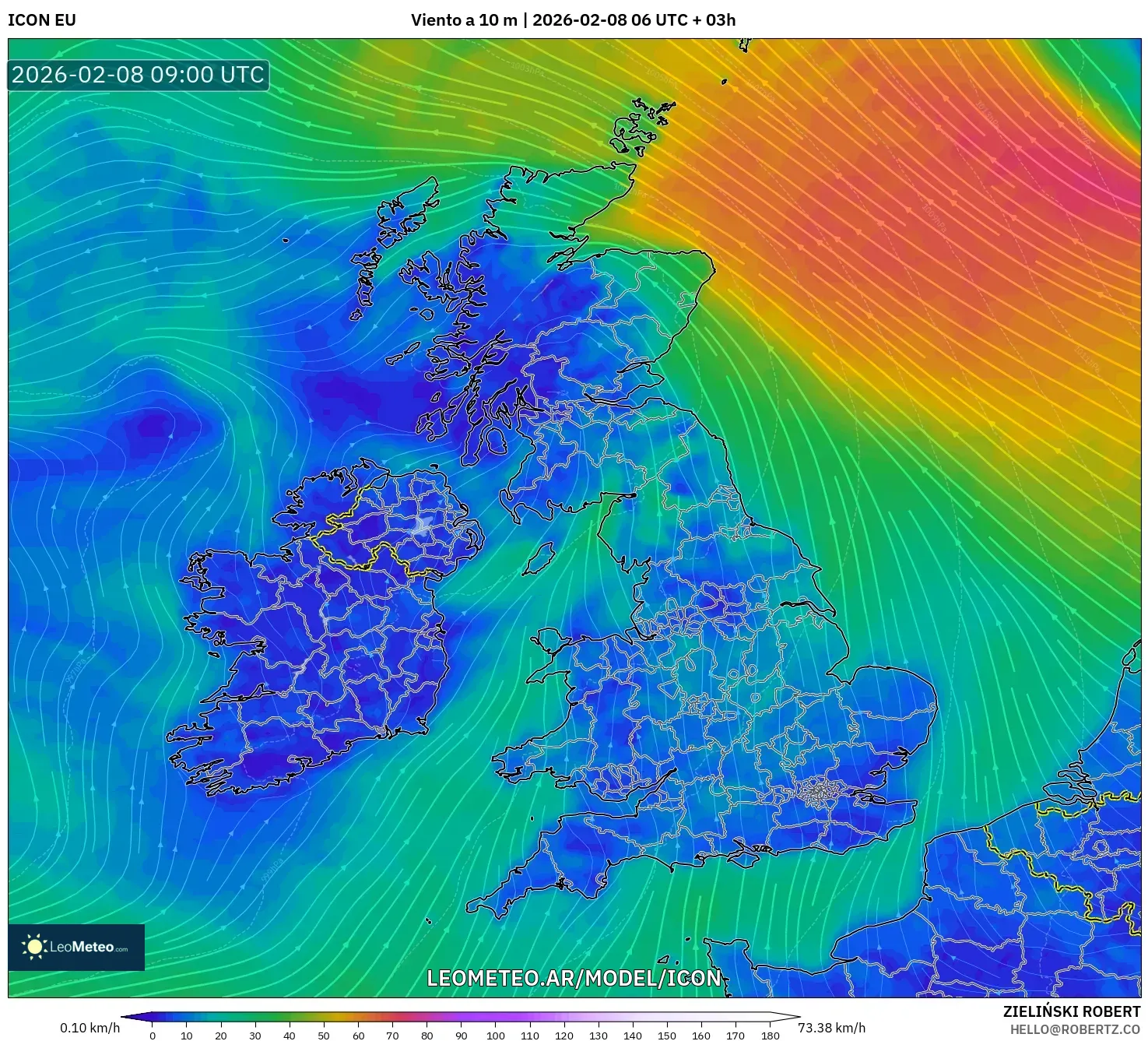 ICON model - Reino Unido, Viento a 10 m