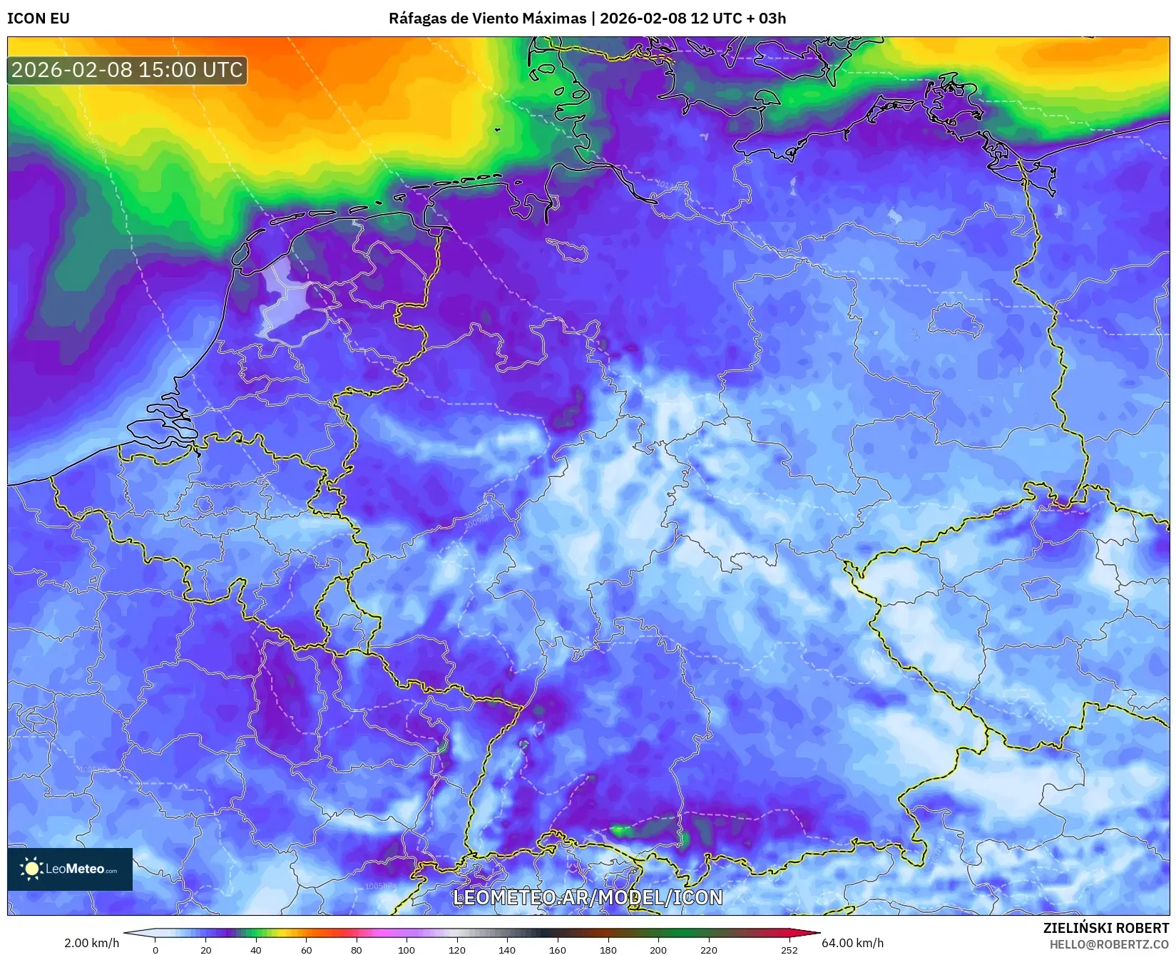 ICON model - Alemania, Ráfagas de Viento Máximas