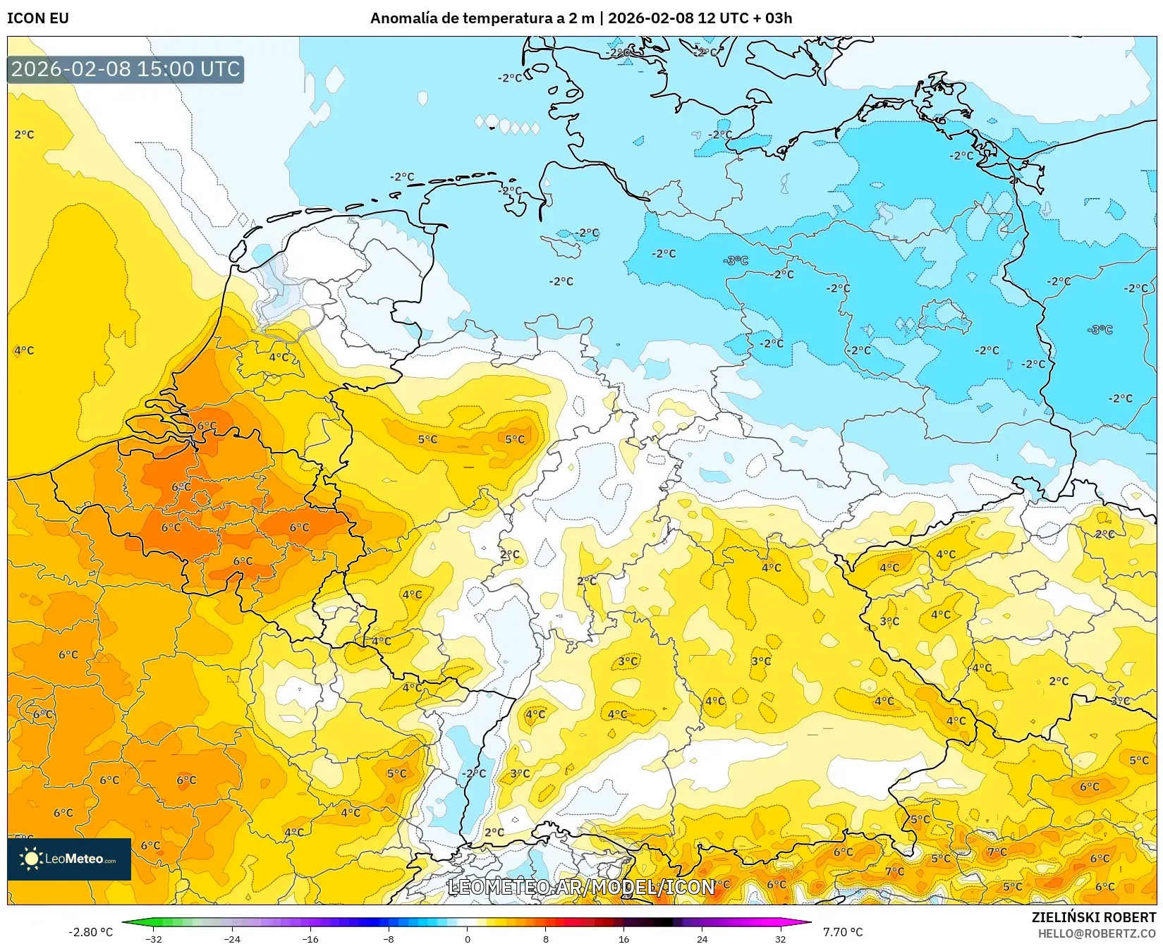 ICON model - Alemania, Anomalía de temperatura a 2 m