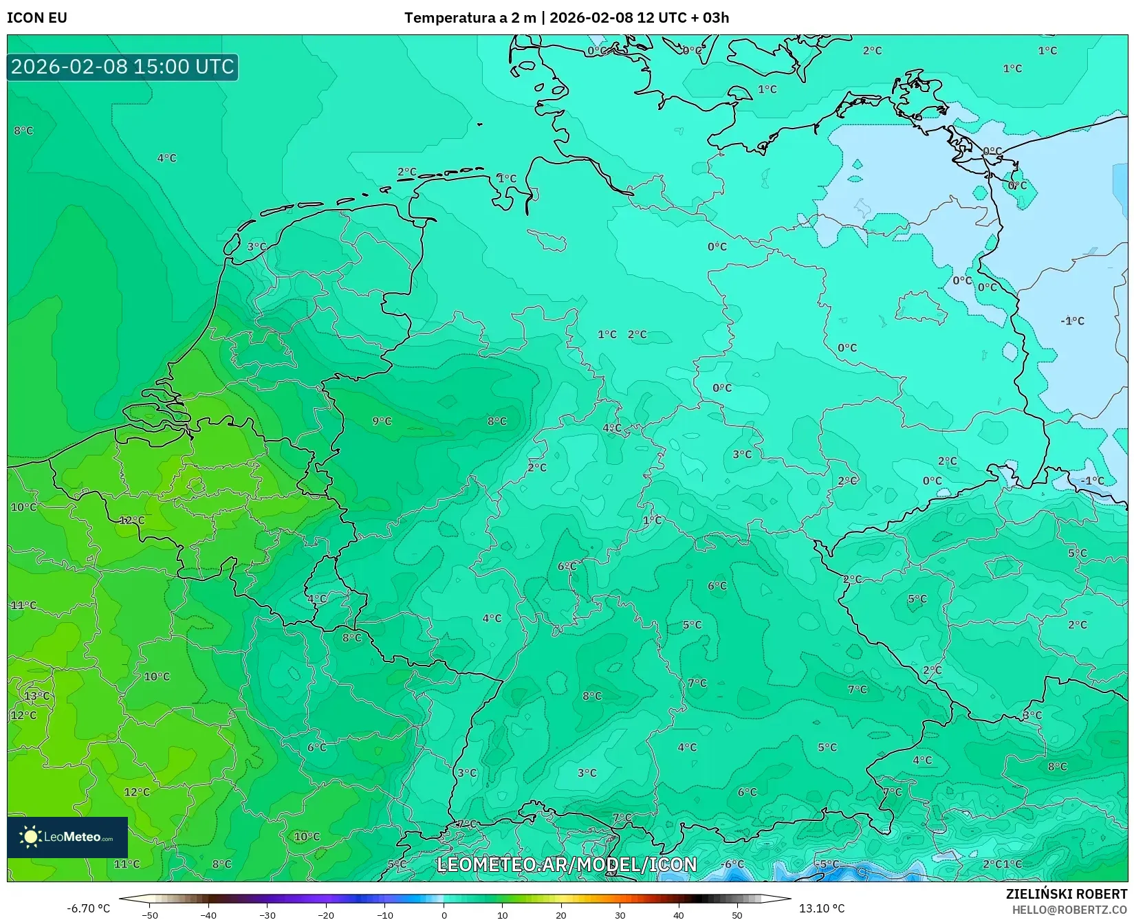 ICON model - Alemania, Temperatura a 2 m