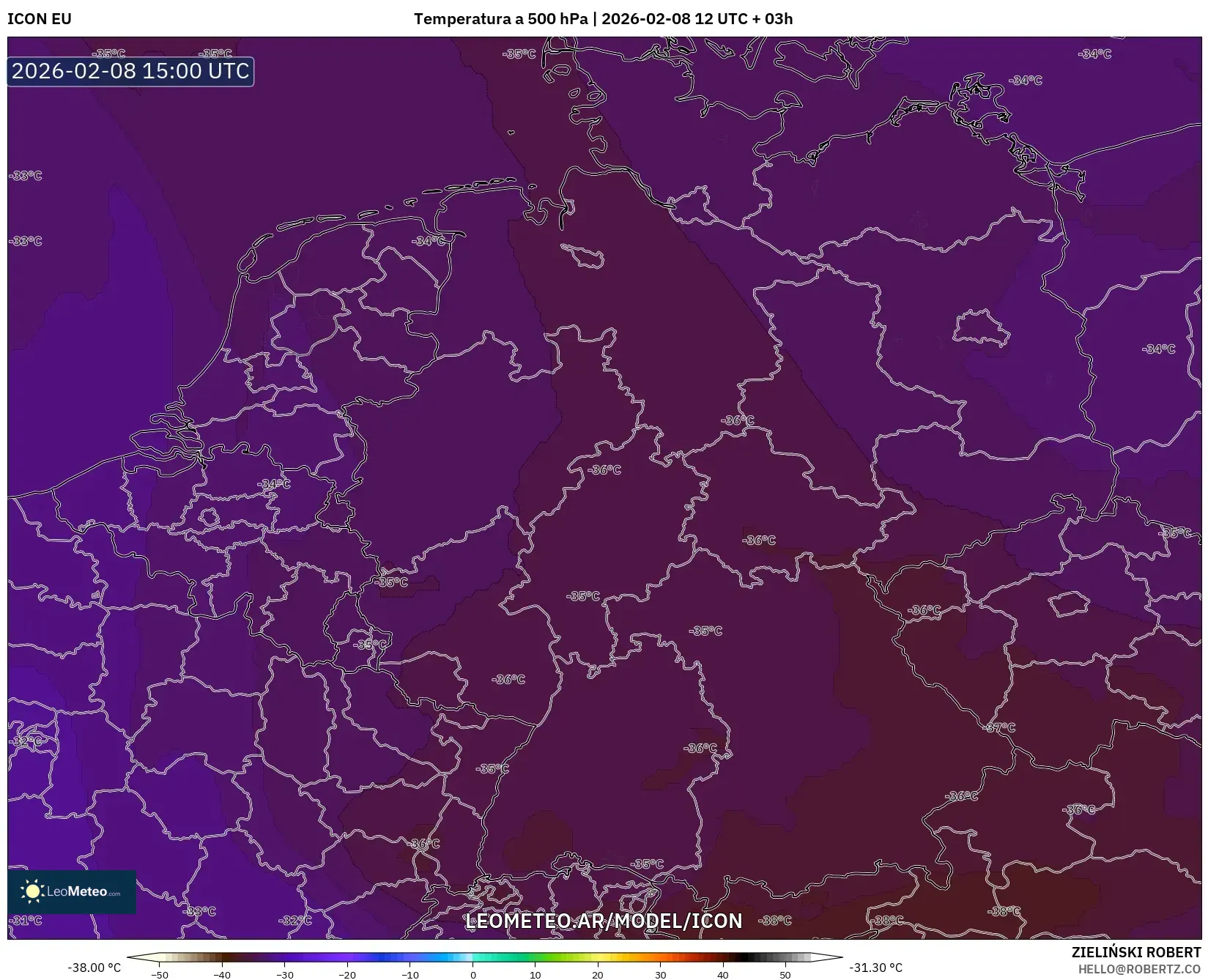 ICON model - Alemania, Temperatura a 500 hPa