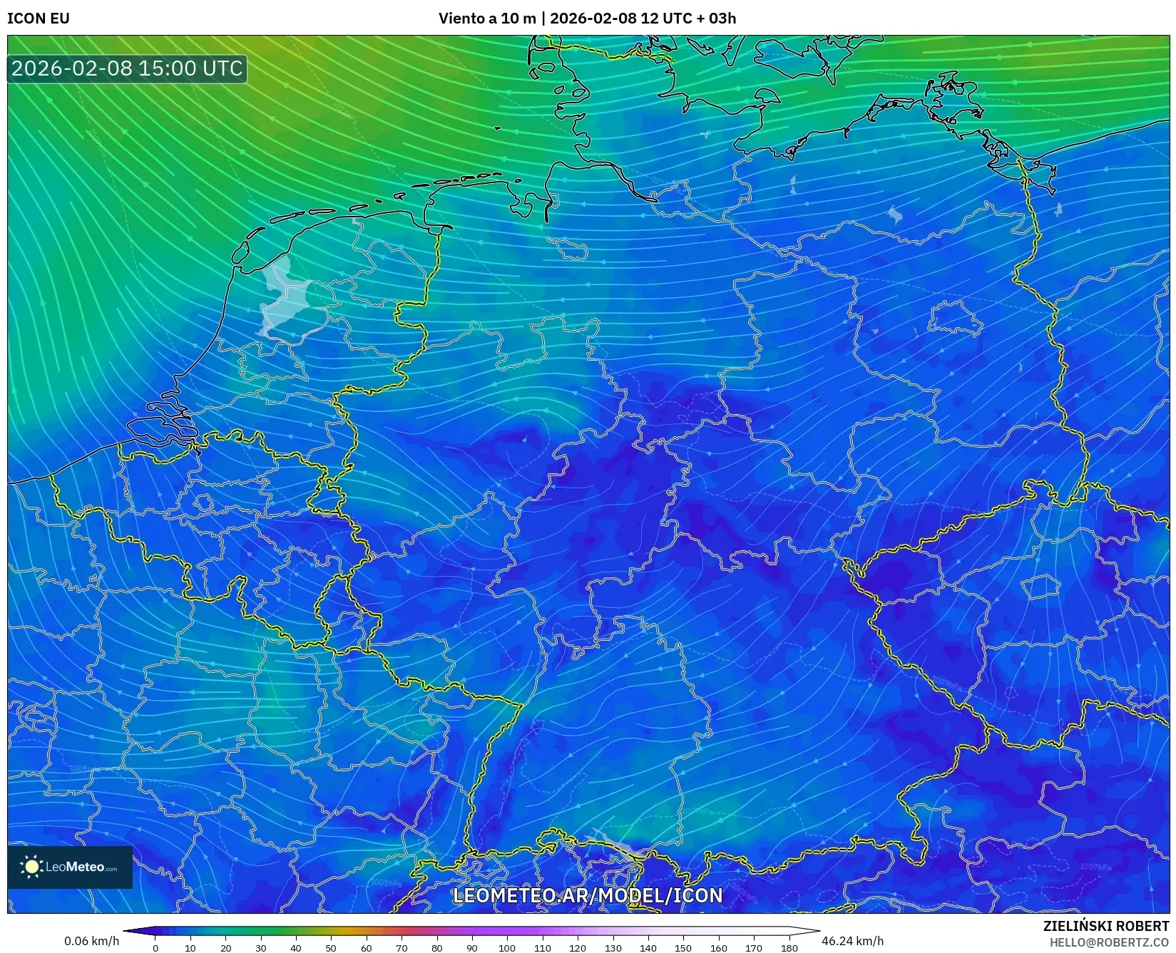 ICON model - Alemania, Viento a 10 m