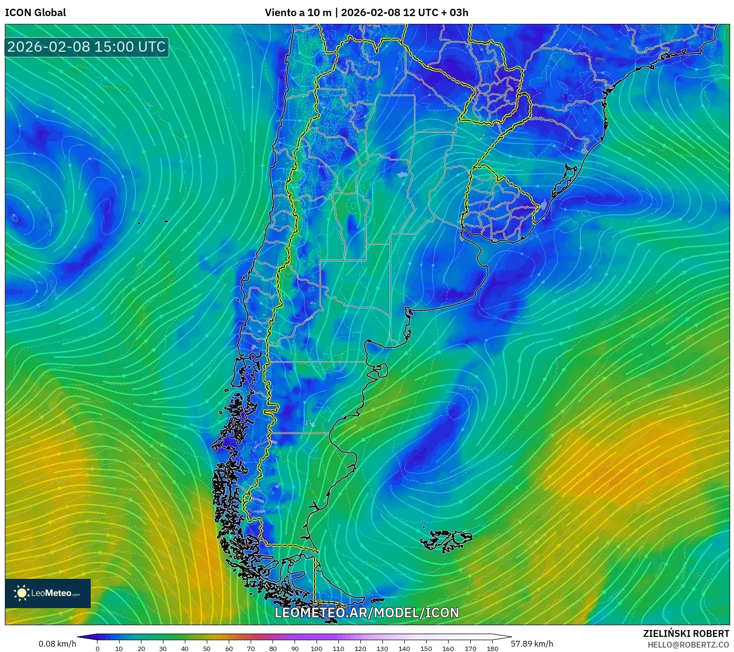 ICON model - Argentina, Viento a 10 m