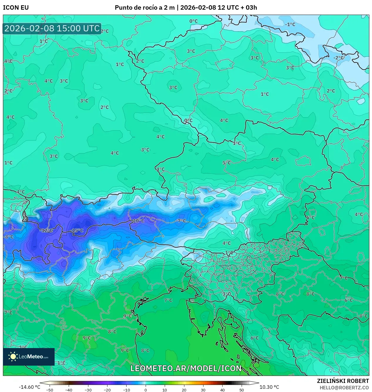 ICON model - Austria, Punto de rocío a 2 m