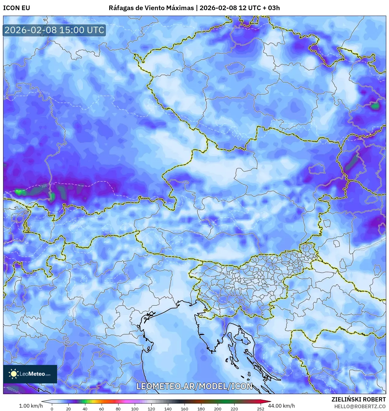 ICON model - Austria, Ráfagas de Viento Máximas