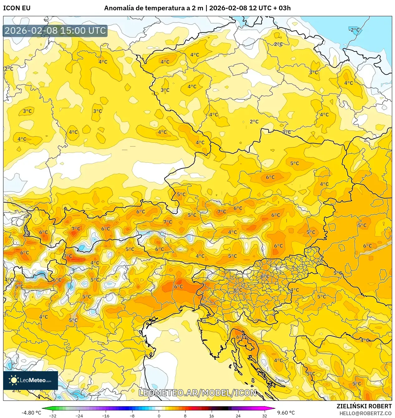 ICON model - Austria, Anomalía de temperatura a 2 m