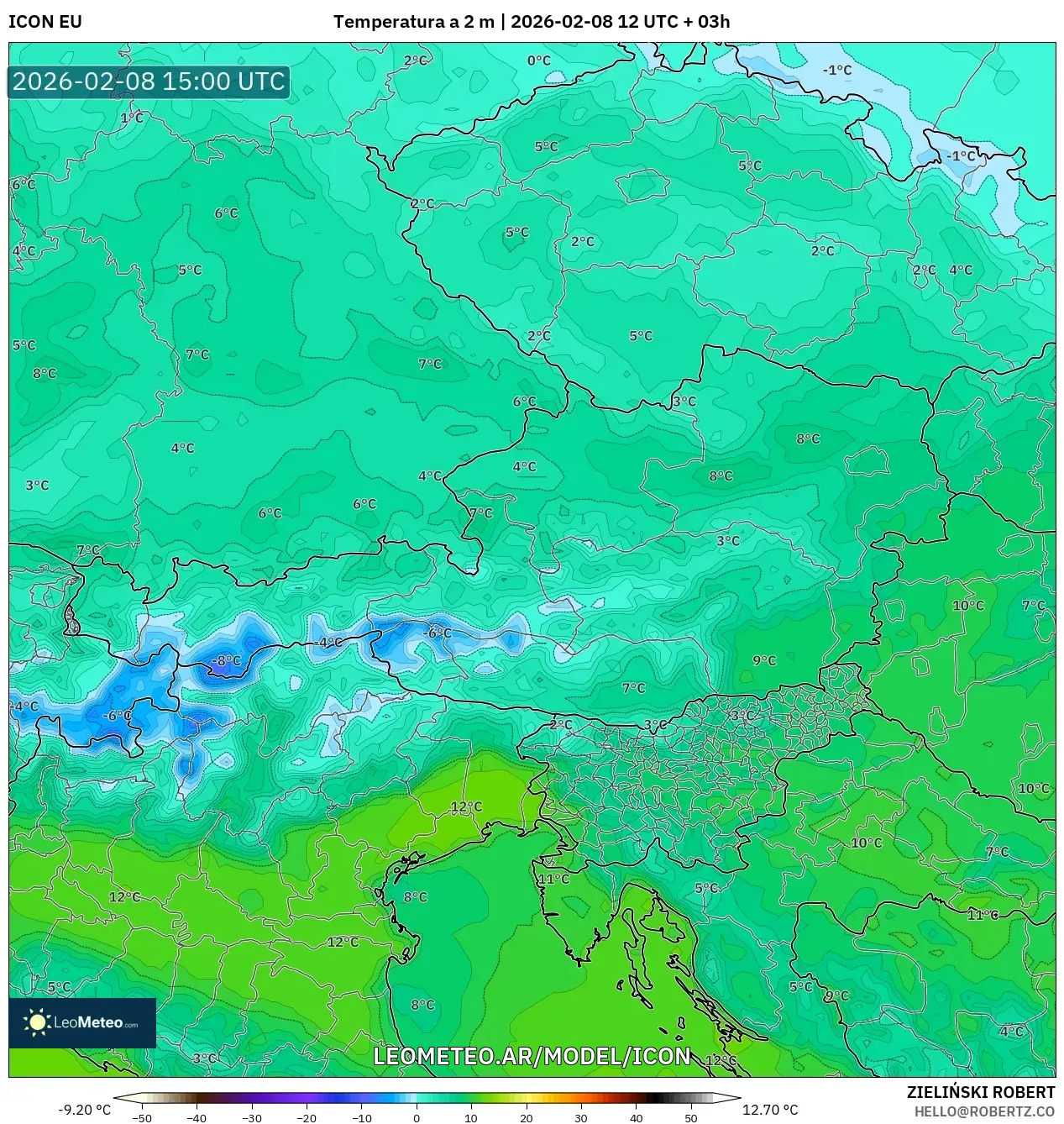ICON model - Austria, Temperatura a 2 m