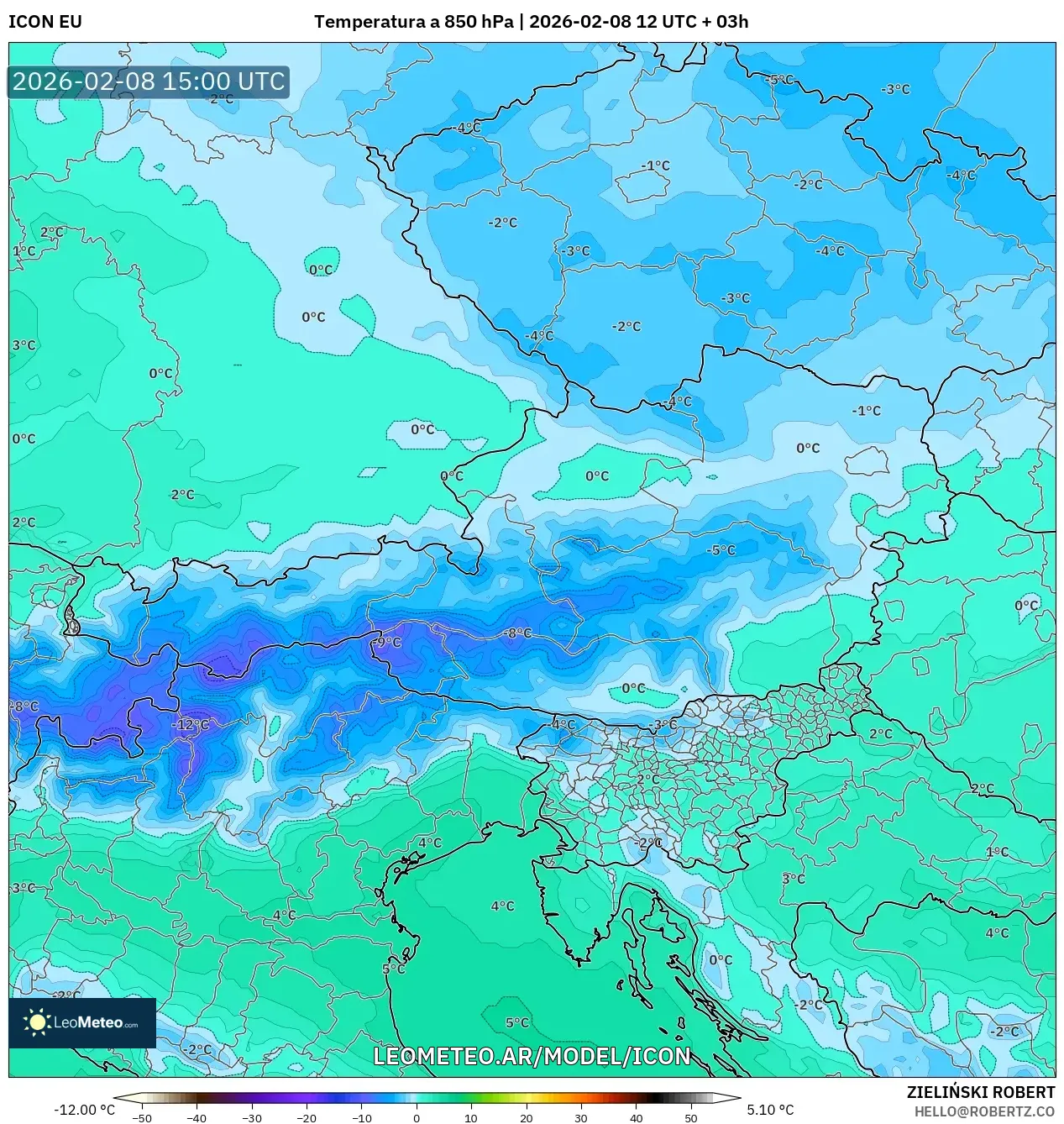 ICON model - Austria, Temperatura a 850 hPa