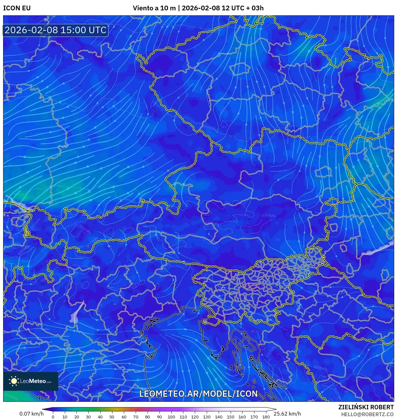 ICON model - Austria, Viento a 10 m