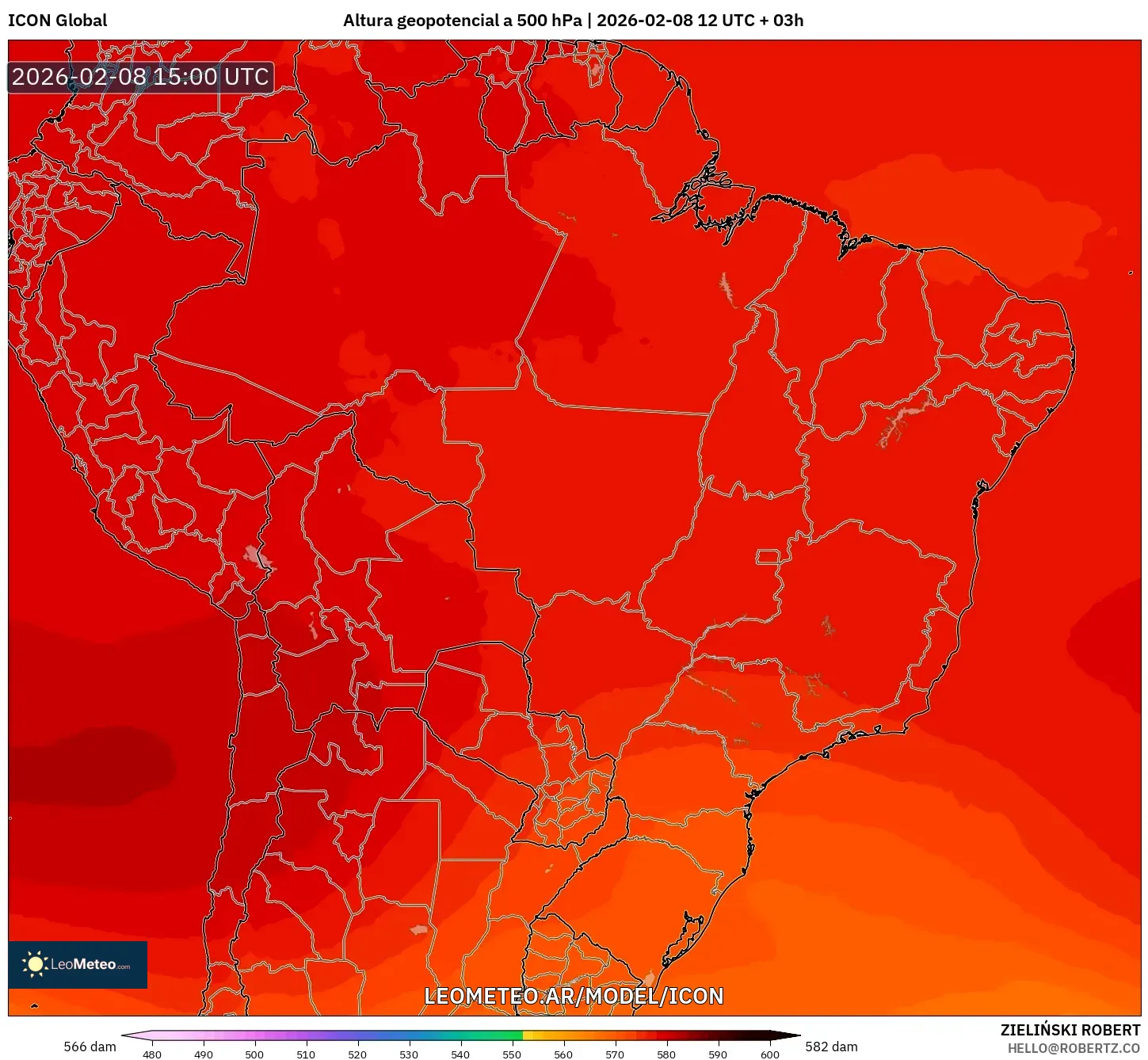 ICON model - Brasil, Altura geopotencial a 500 hPa