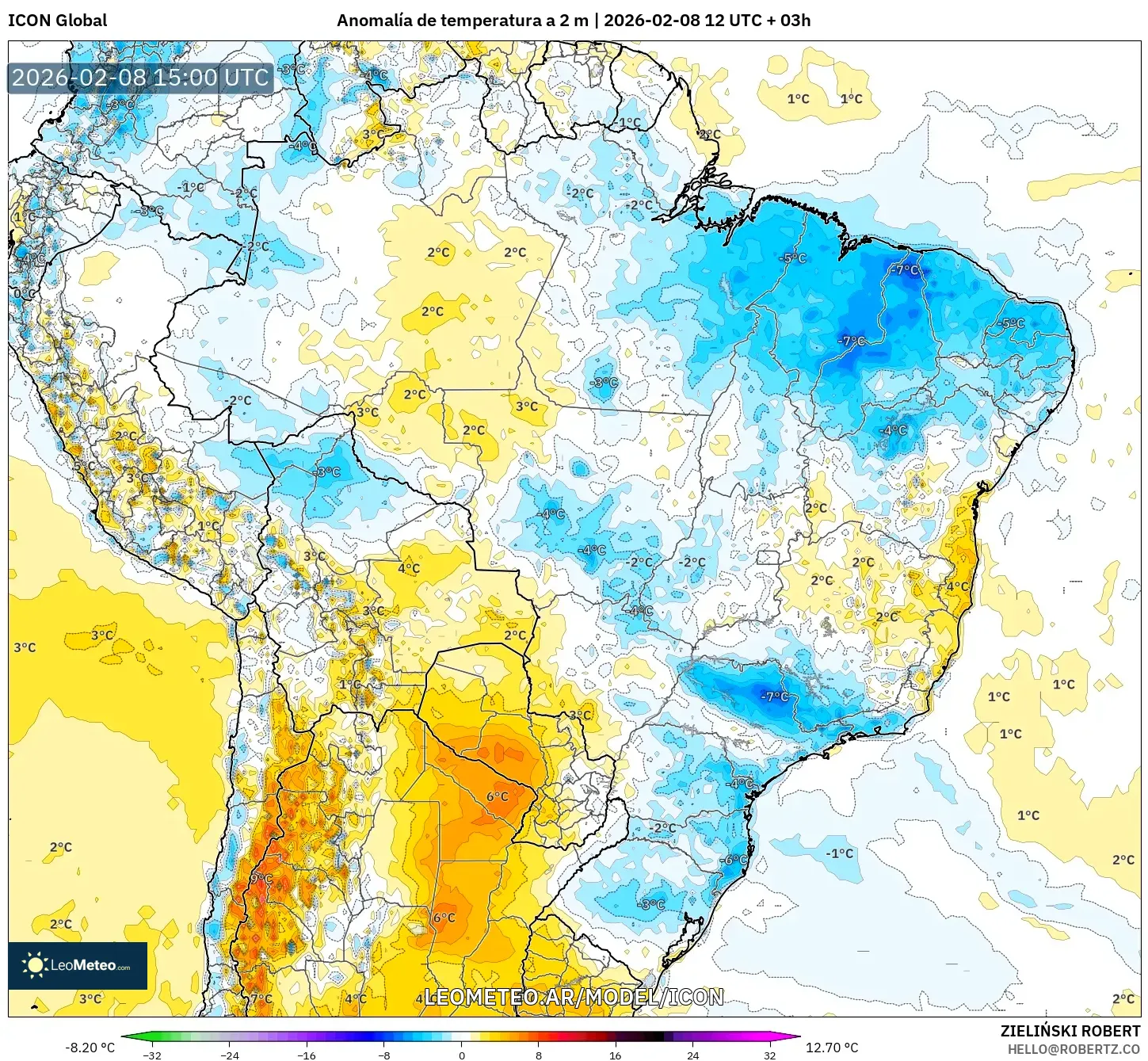 ICON model - Brasil, Anomalía de temperatura a 2 m