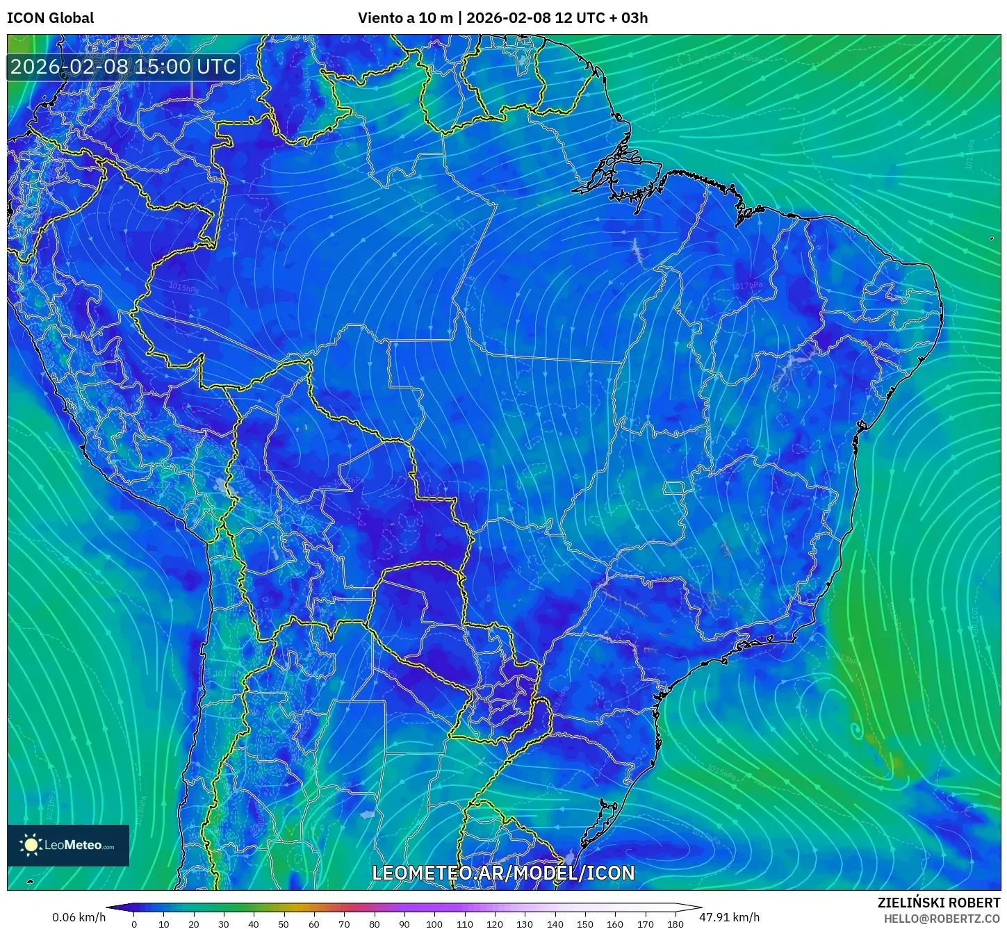 ICON model - Brasil, Viento a 10 m