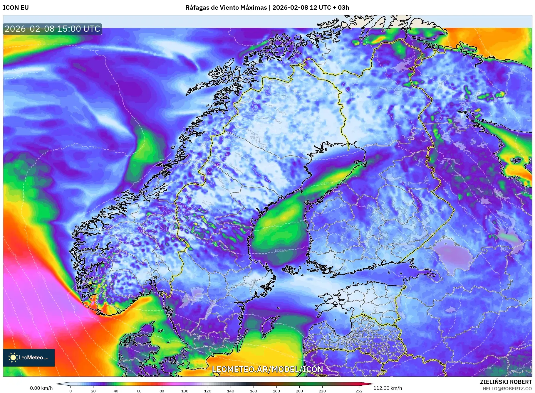 ICON model - Escandinavia, Ráfagas de Viento Máximas