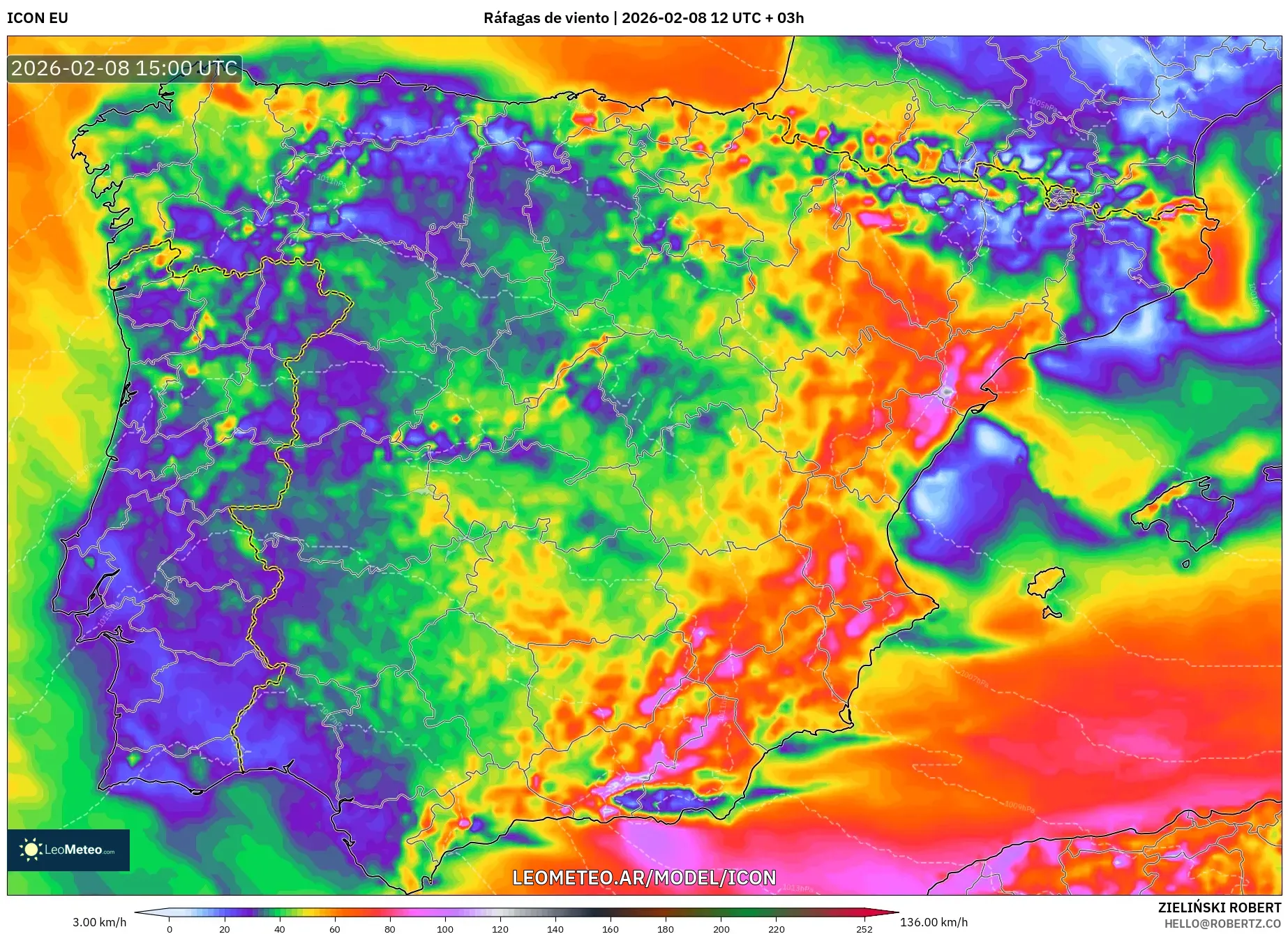 ICON model - España, Ráfagas de viento
