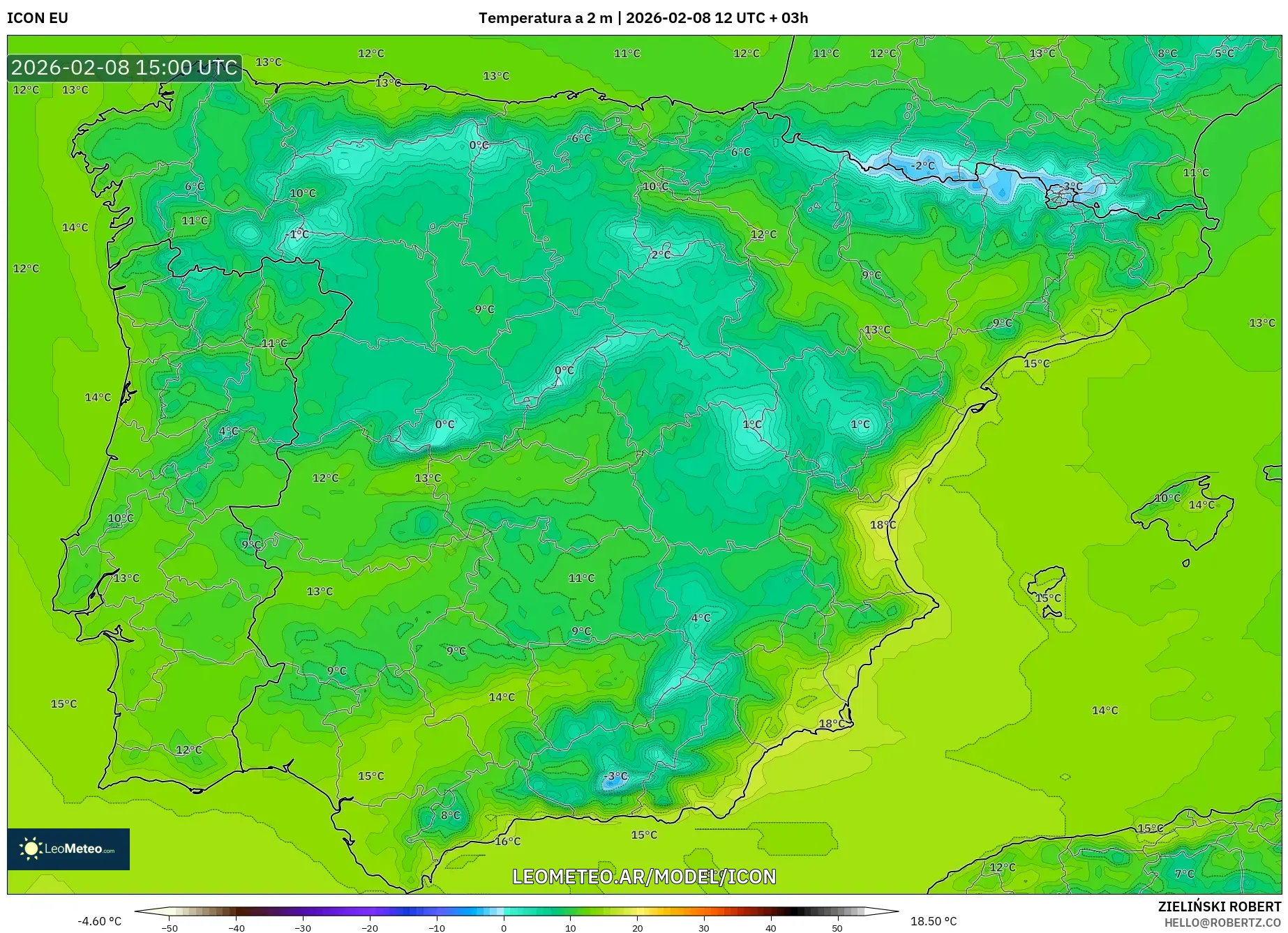 ICON model - España, Temperatura a 2 m