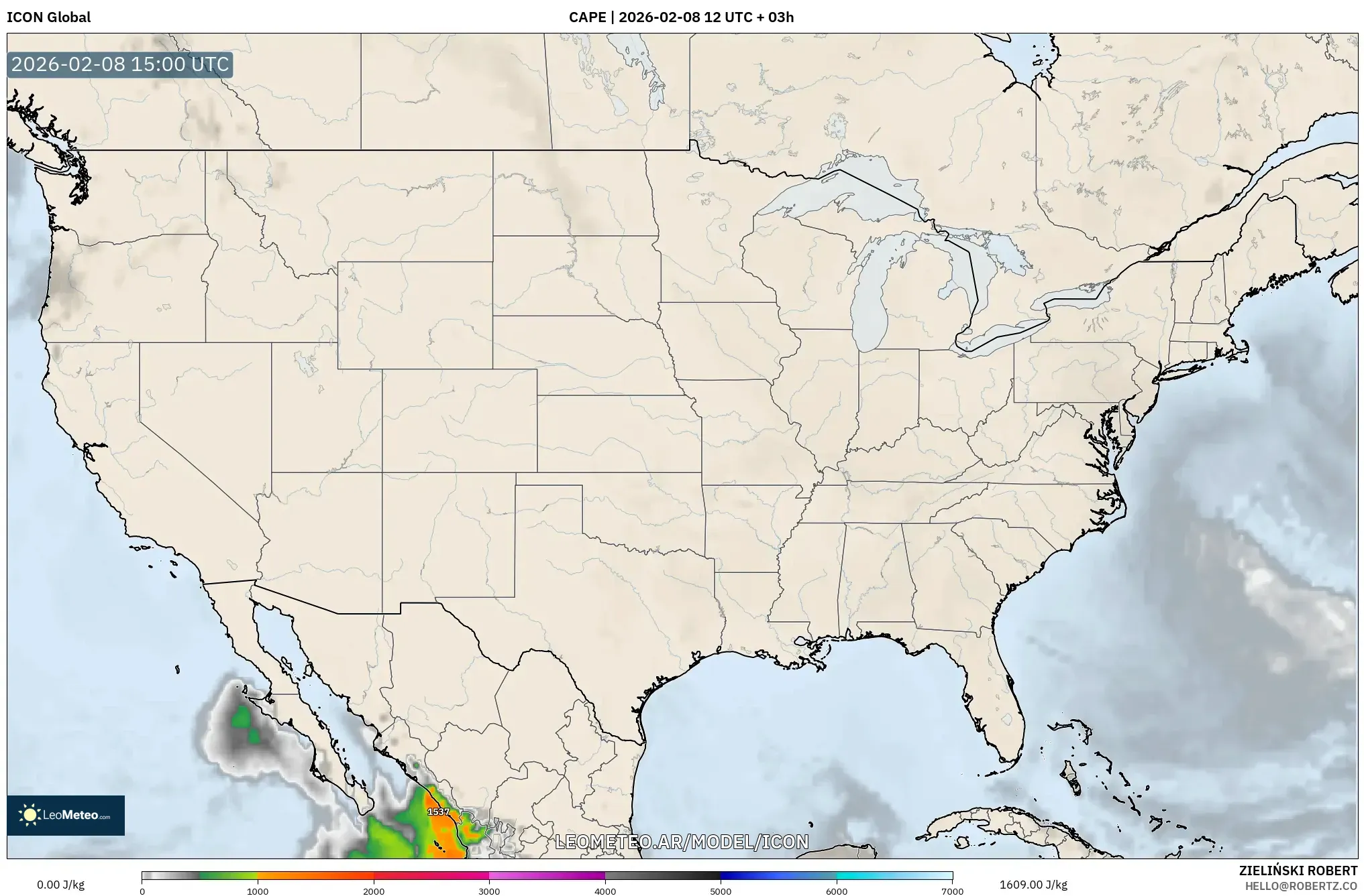 ICON model - Estados Unidos, CAPE