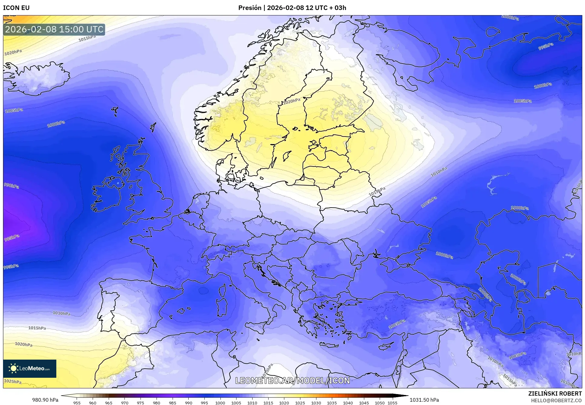 ICON model - Europa, Presión