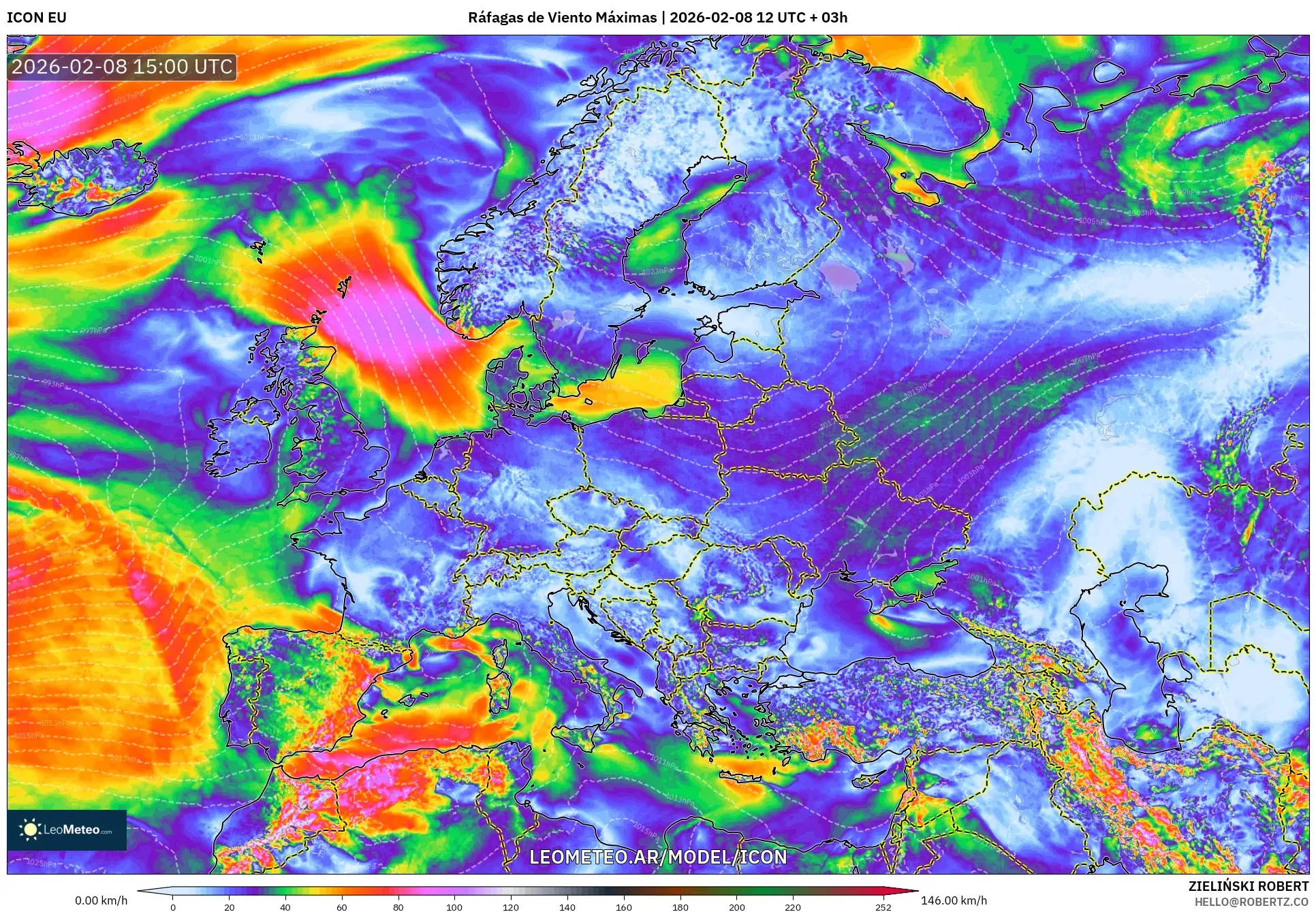ICON model - Europa, Ráfagas de Viento Máximas