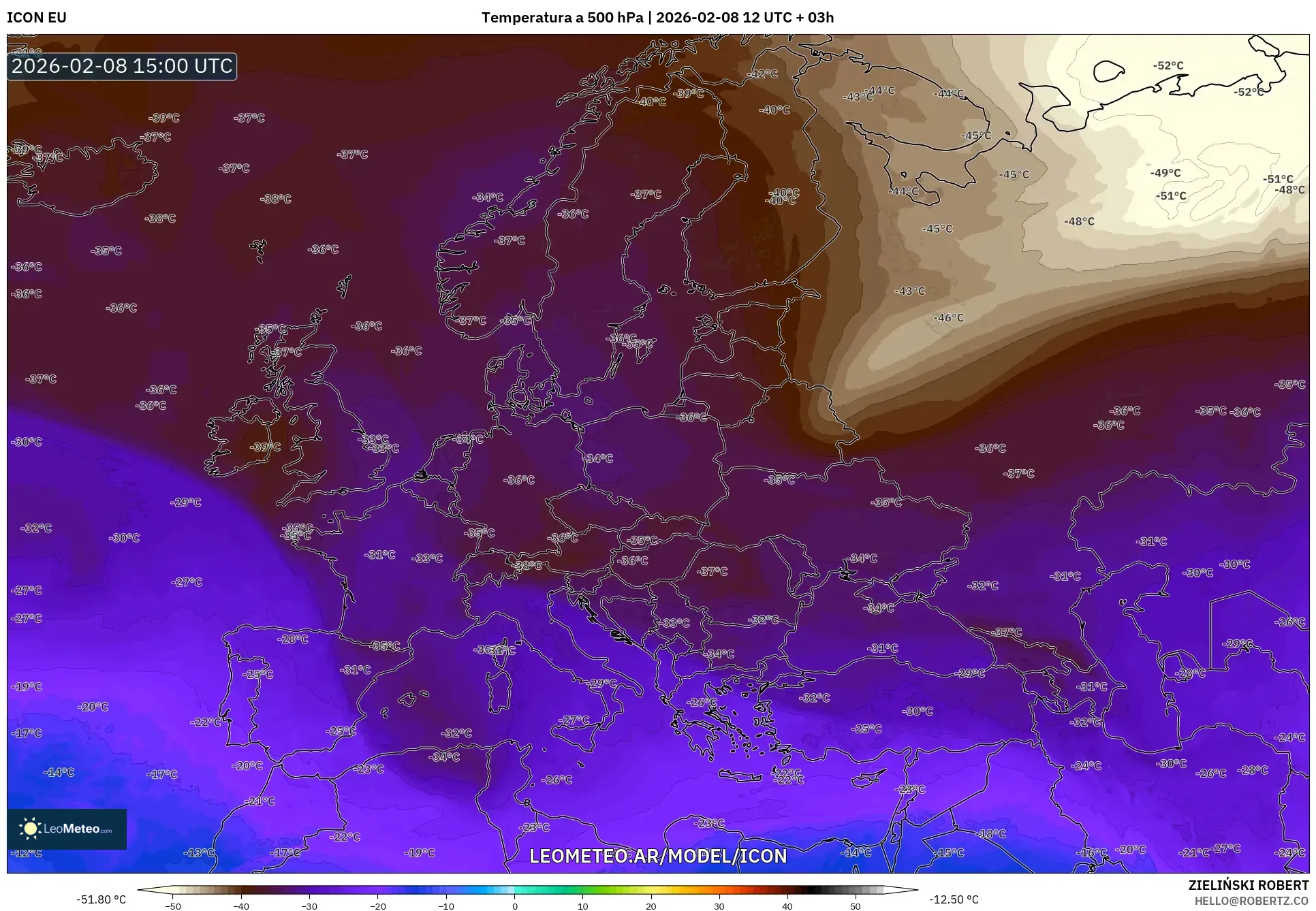 ICON model - Europa, Temperatura a 500 hPa