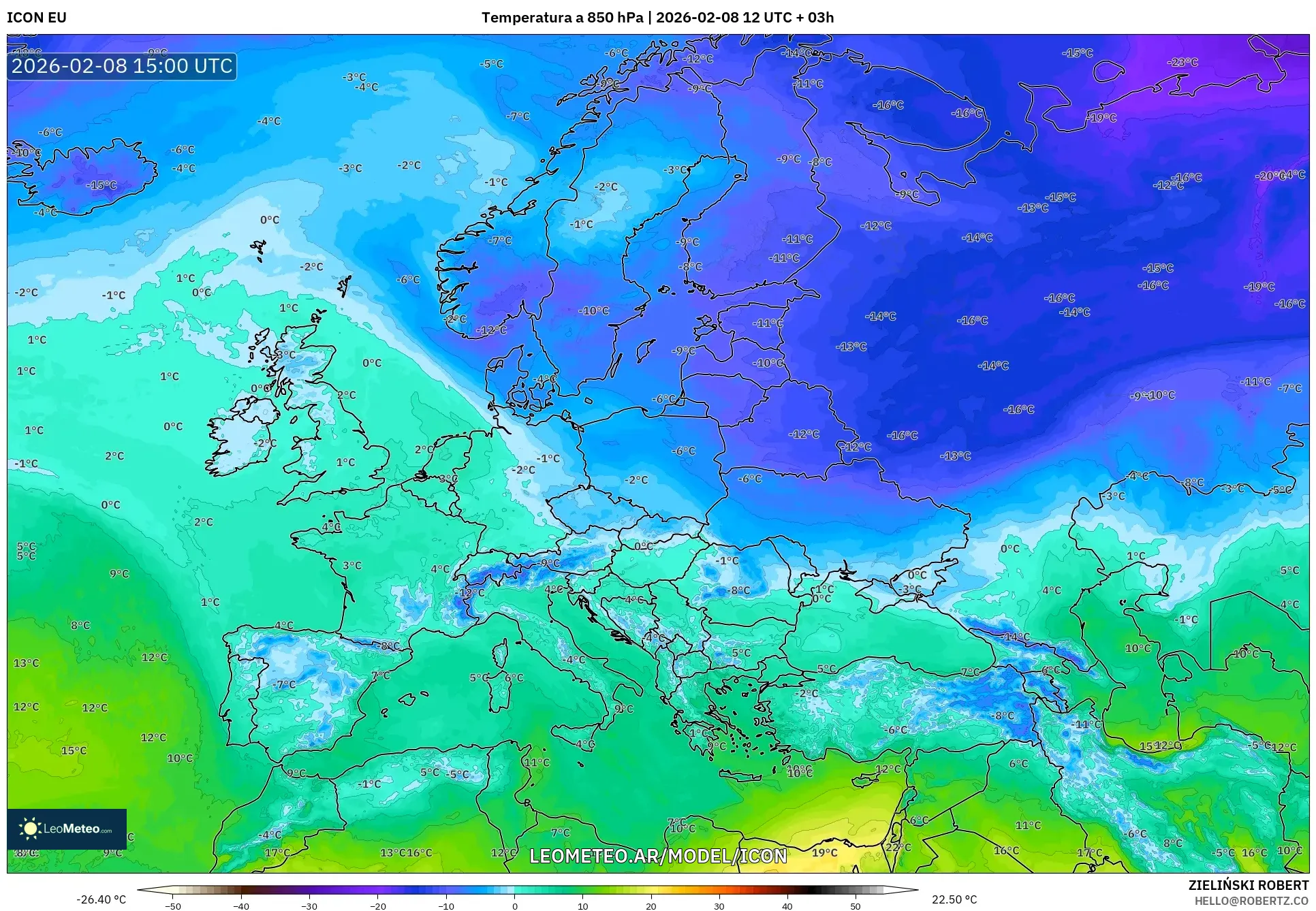 ICON model - Europa, Temperatura a 850 hPa
