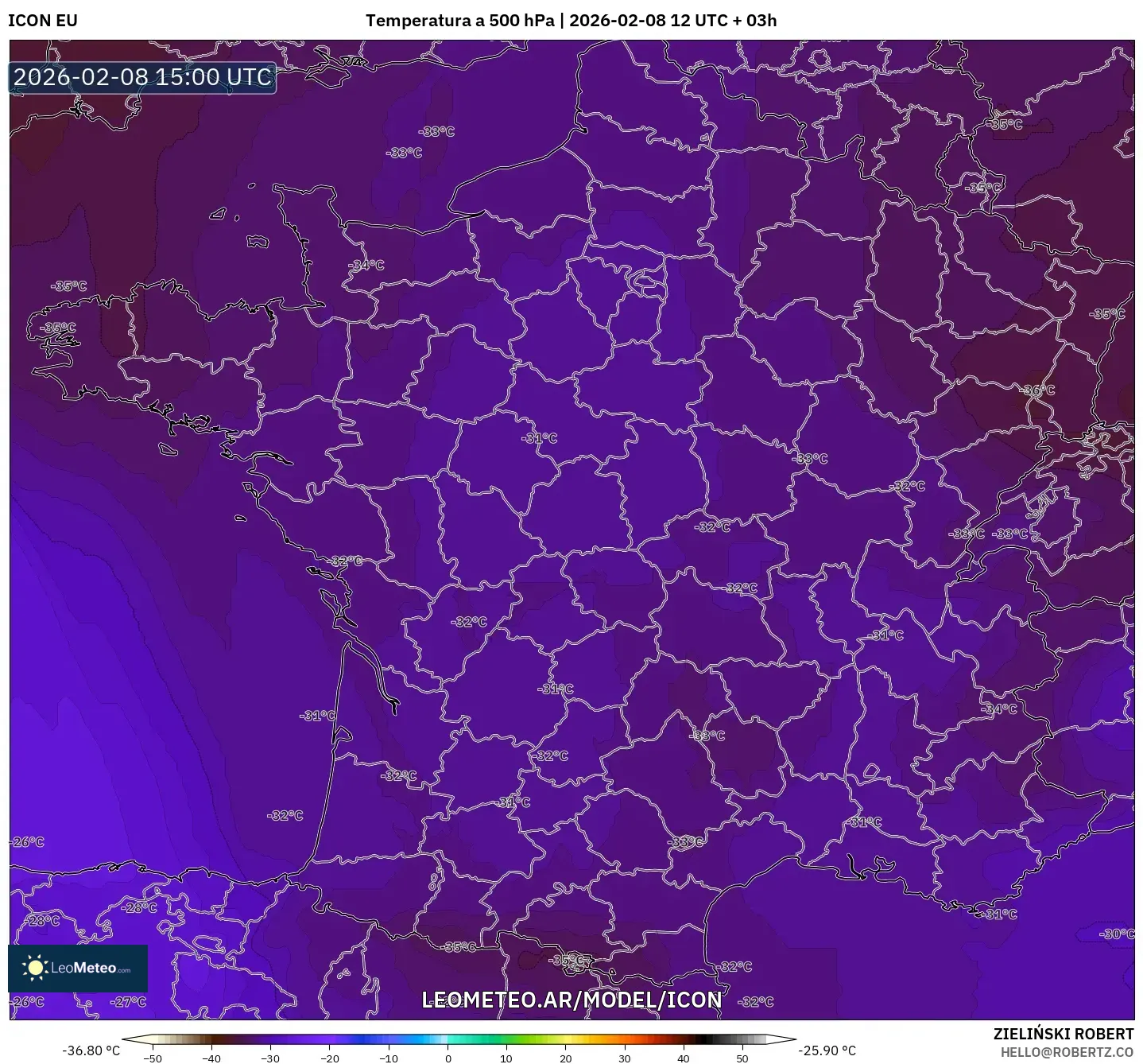 ICON model - Francia, Temperatura a 500 hPa
