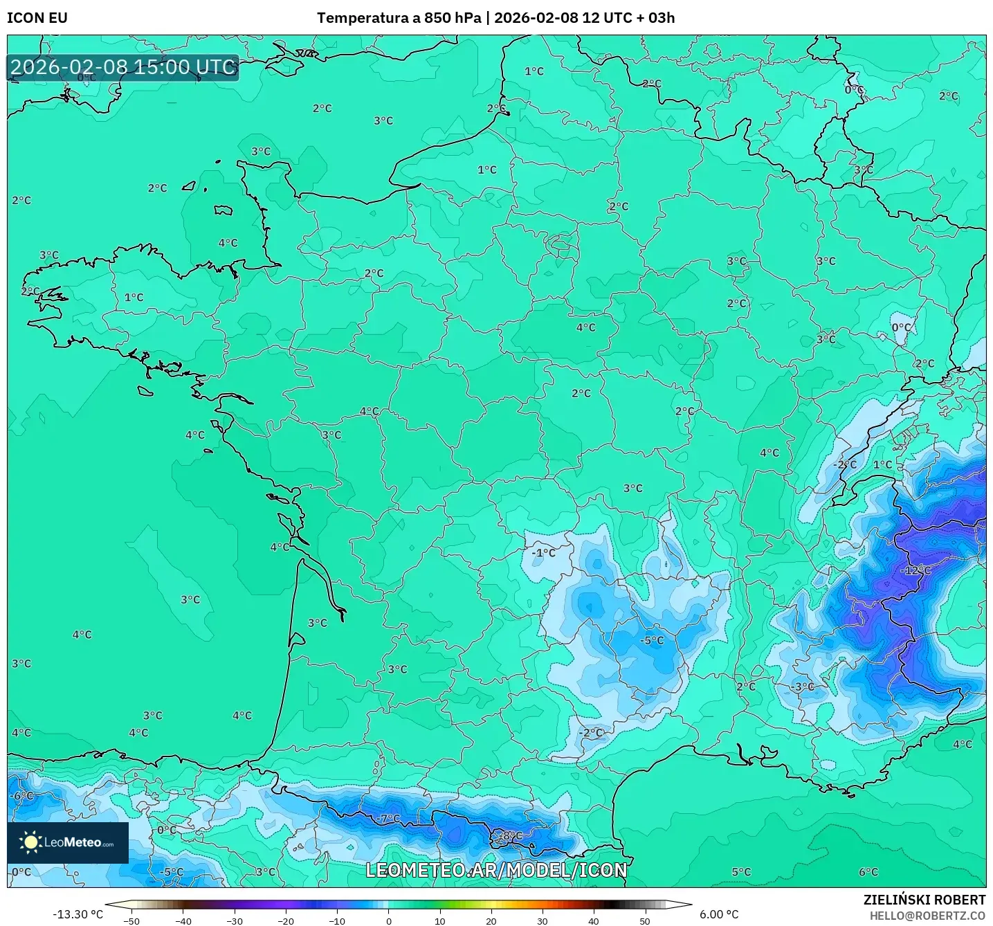 ICON model - Francia, Temperatura a 850 hPa