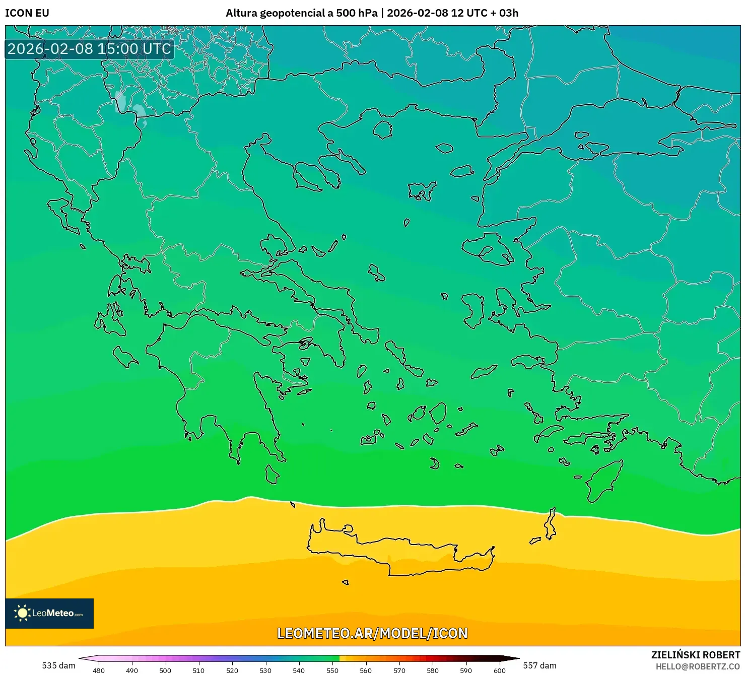 ICON model - Grecia, Altura geopotencial a 500 hPa