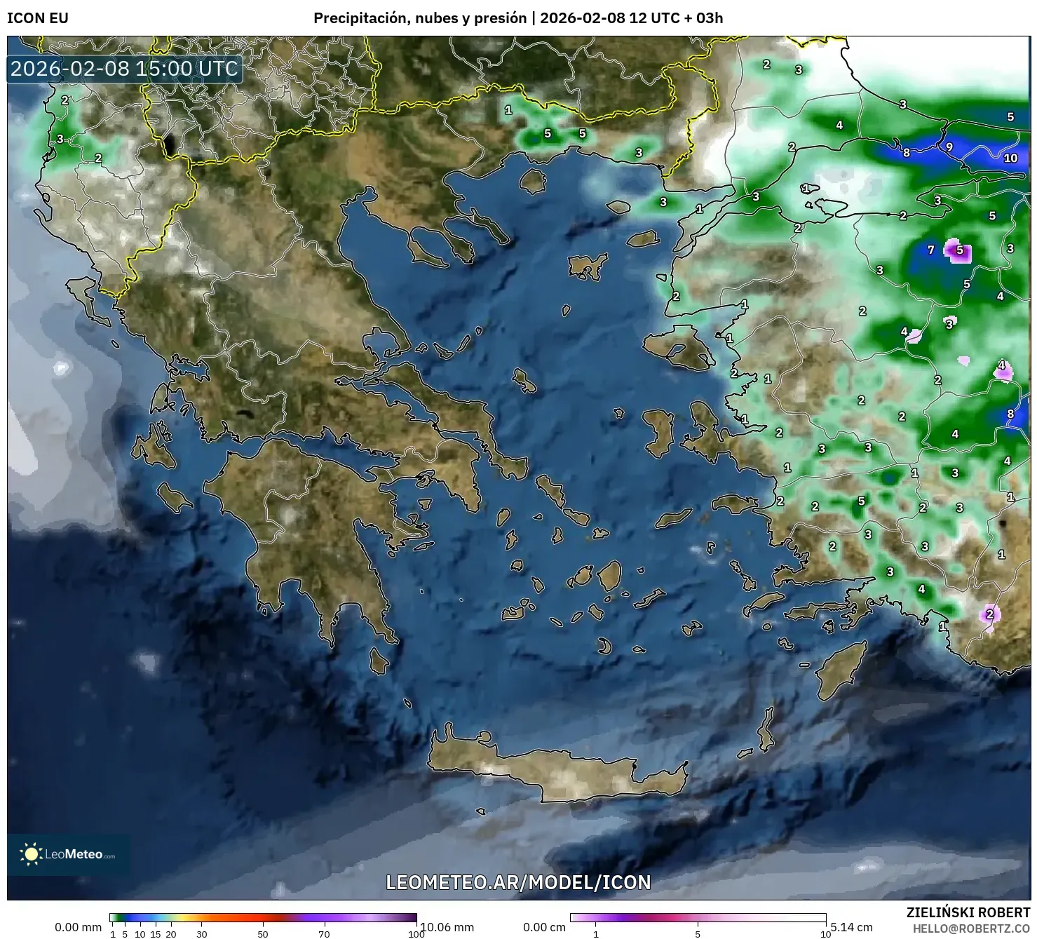 ICON model - Grecia, Precipitación, nubes y presión