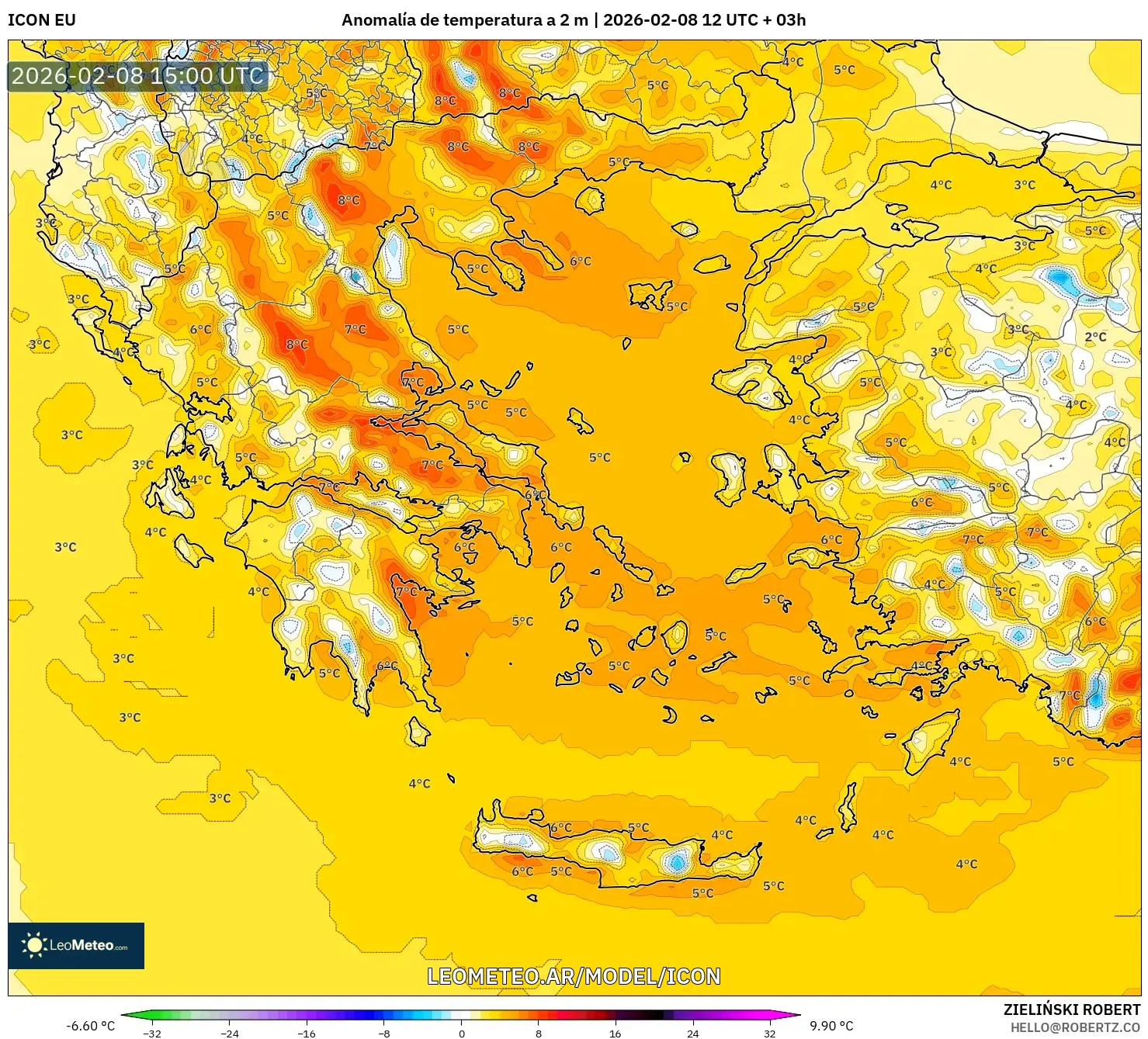 ICON model - Grecia, Anomalía de temperatura a 2 m