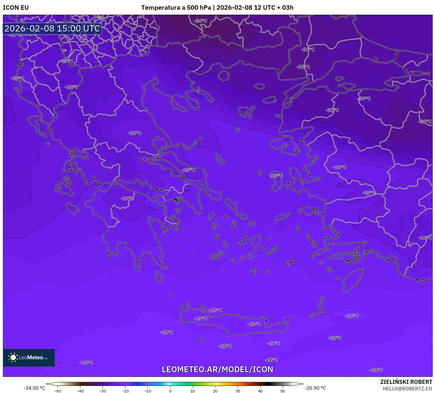 ICON model - Grecia, Temperatura a 500 hPa