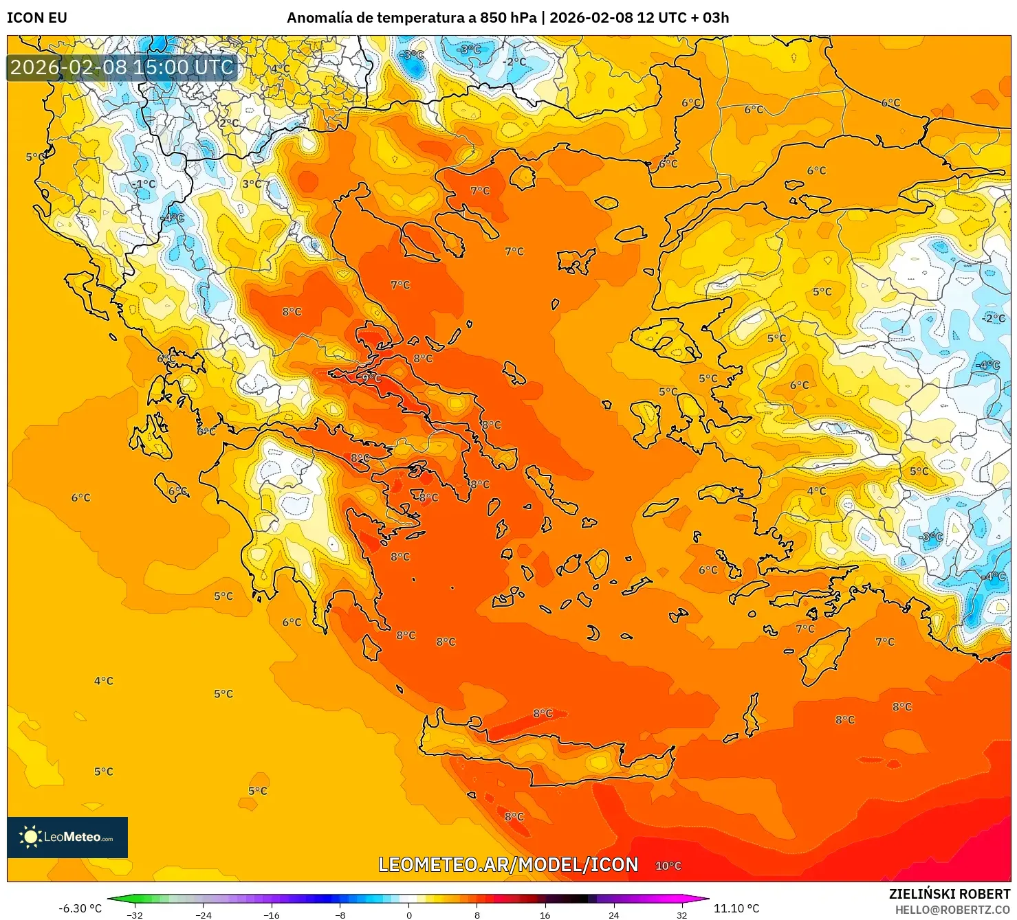 ICON model - Grecia, Anomalía de temperatura a 850 hPa