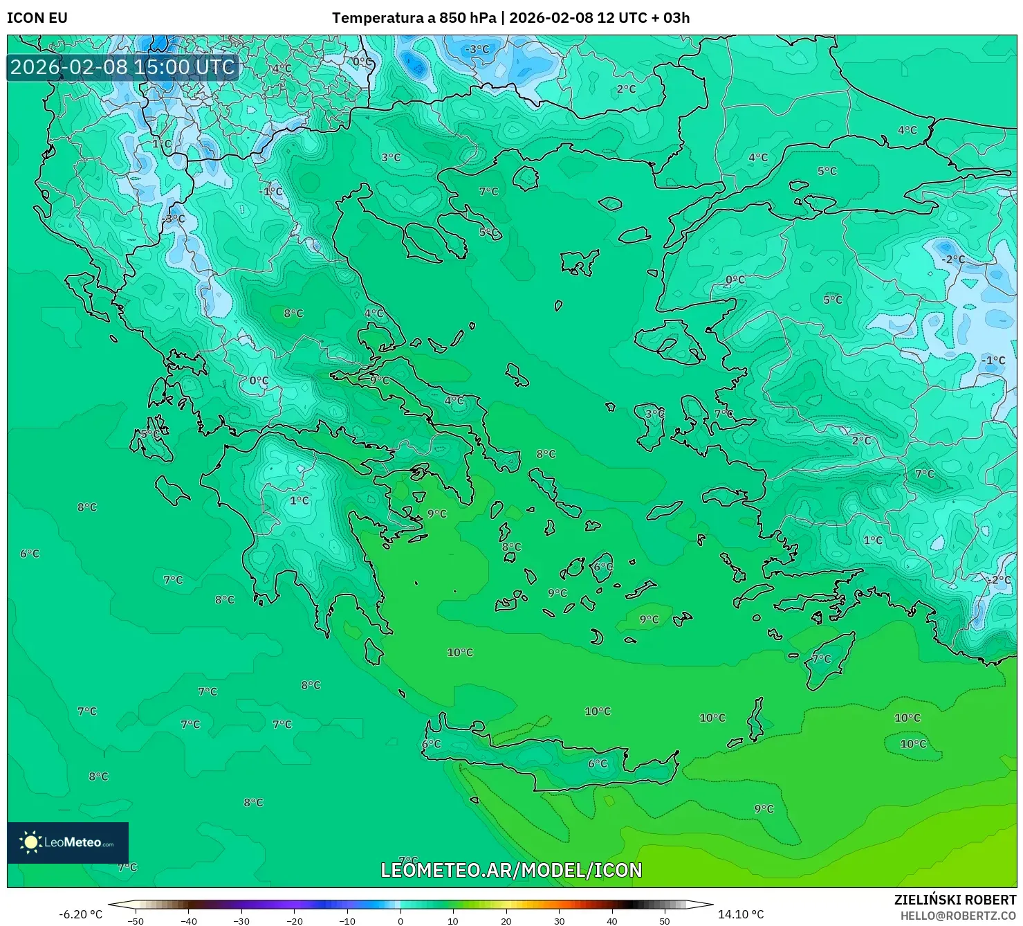 ICON model - Grecia, Temperatura a 850 hPa