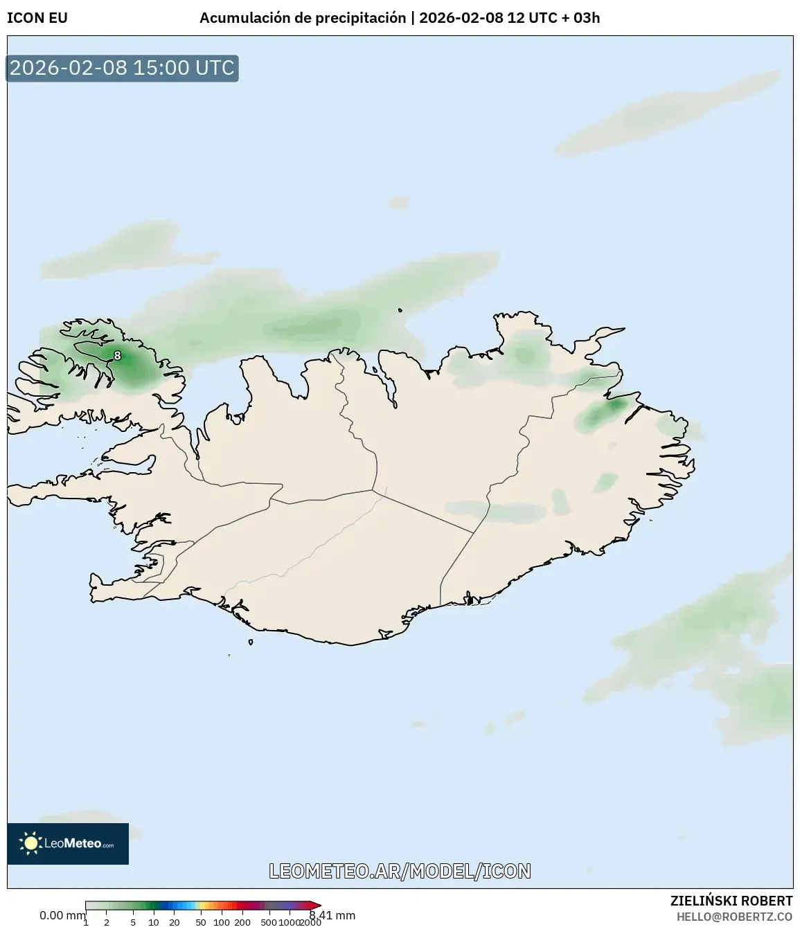 ICON model - Islandia, Acumulación de precipitación