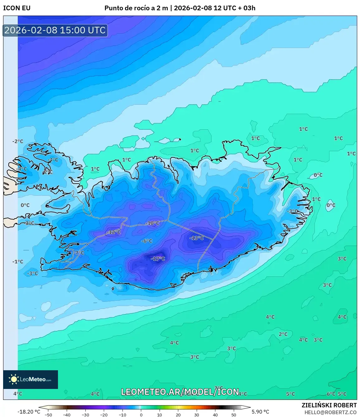 ICON model - Islandia, Punto de rocío a 2 m
