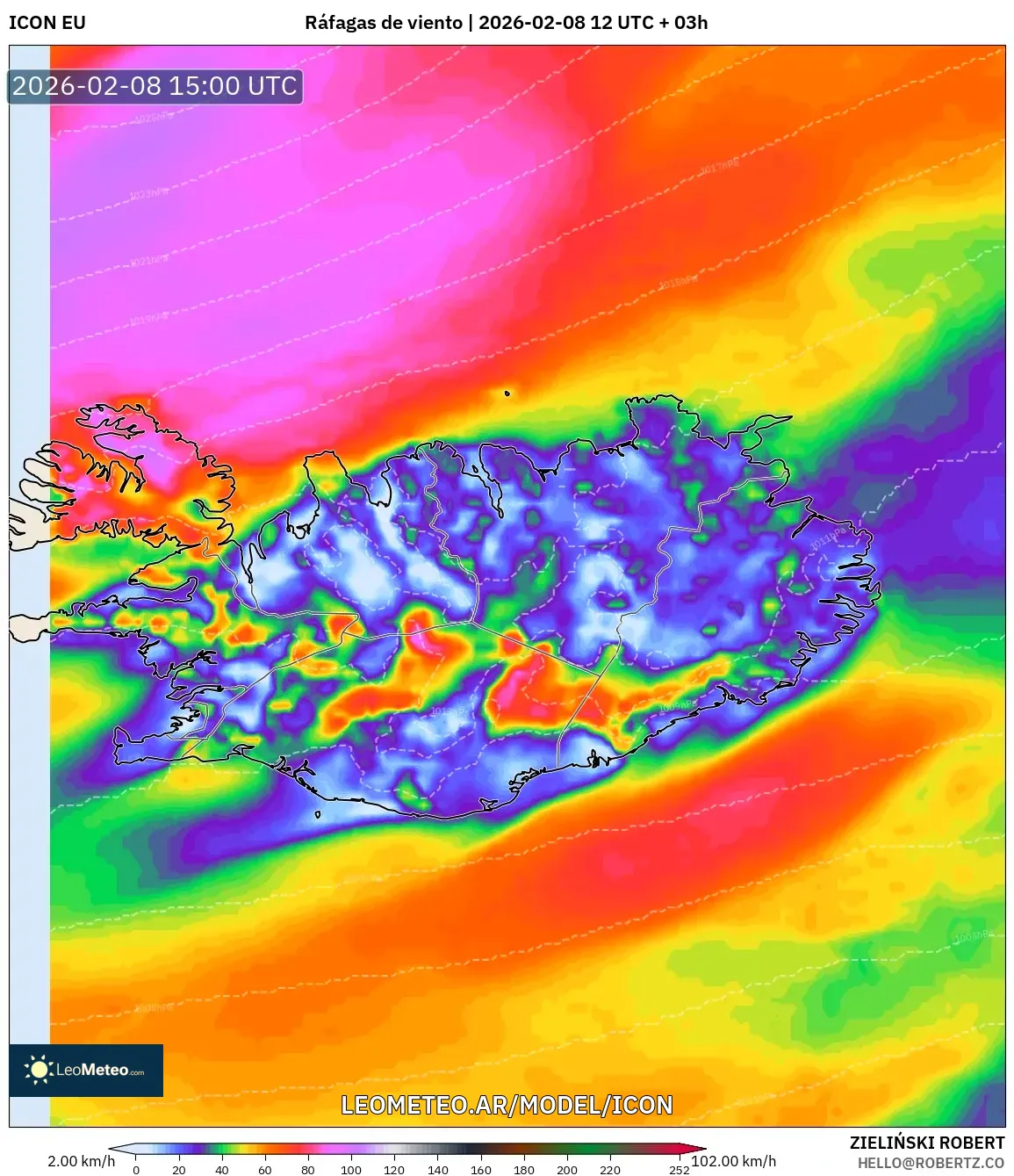 ICON model - Islandia, Ráfagas de viento