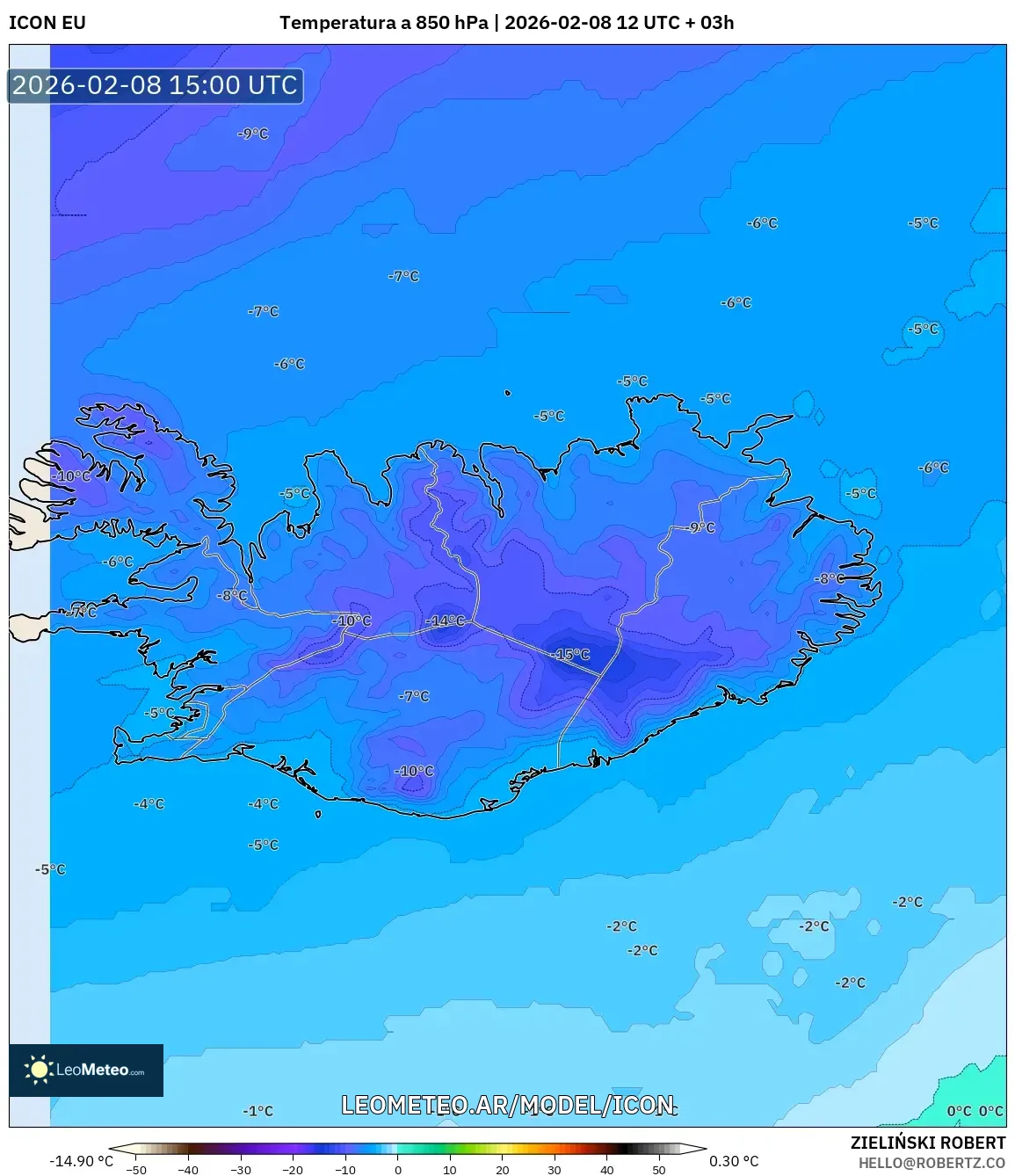 ICON model - Islandia, Temperatura a 850 hPa