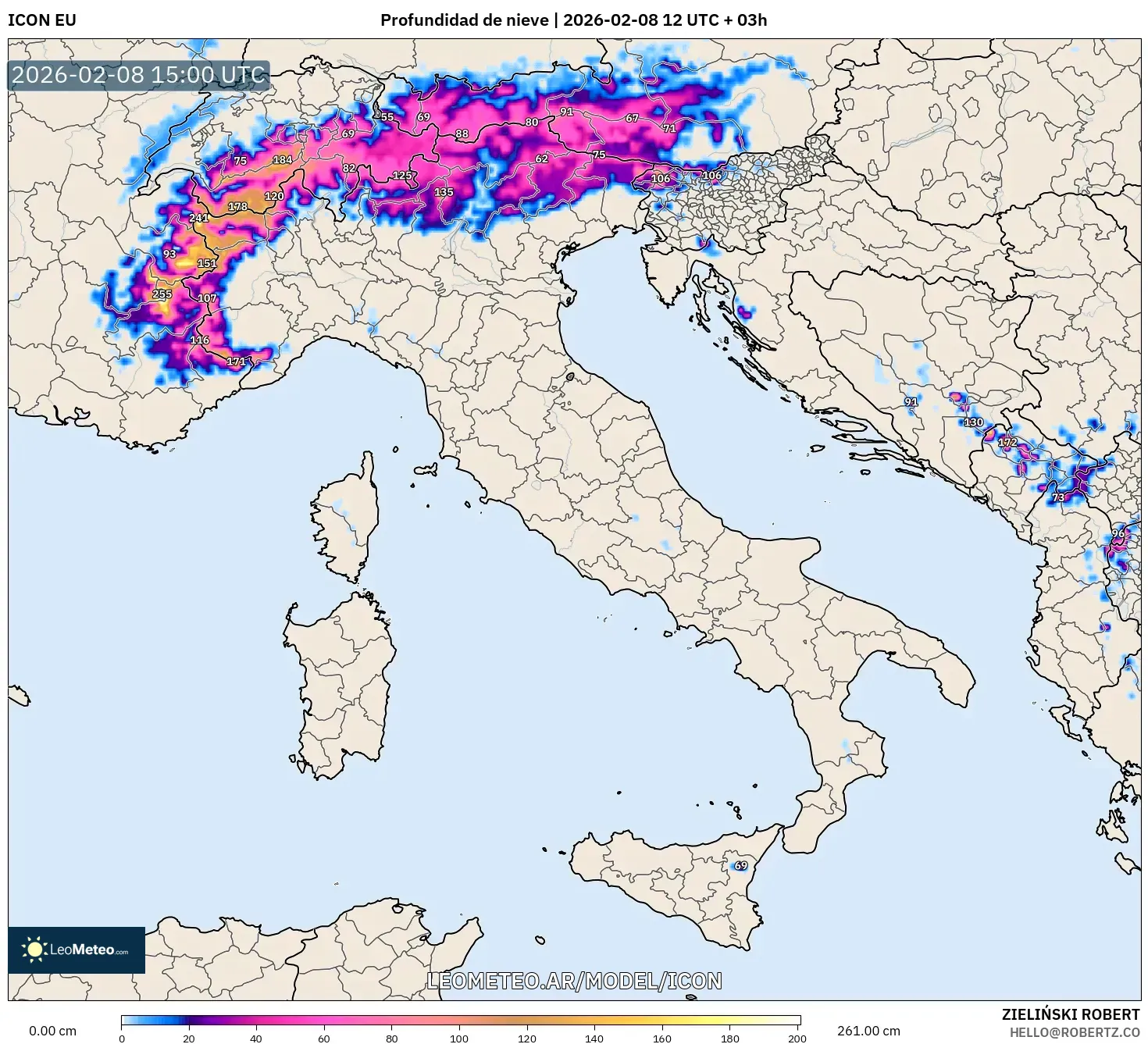ICON model - Italia, Profundidad de nieve