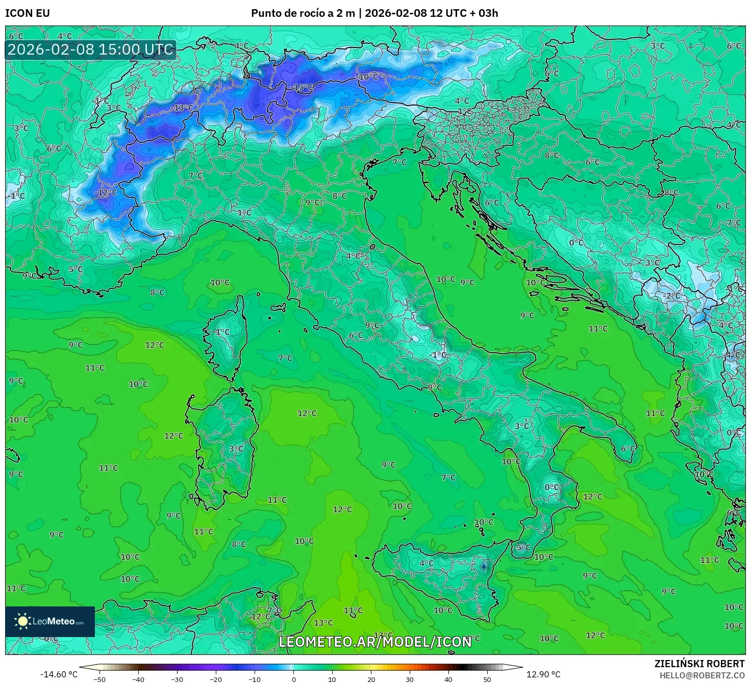 ICON model - Italia, Punto de rocío a 2 m